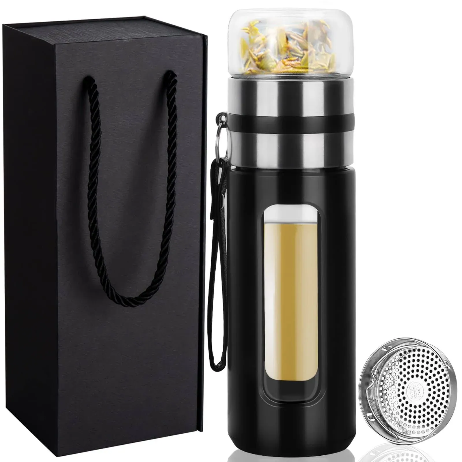 PARACITY Glass Tea Infuser Bottle Double Wall Borosilicate Black 