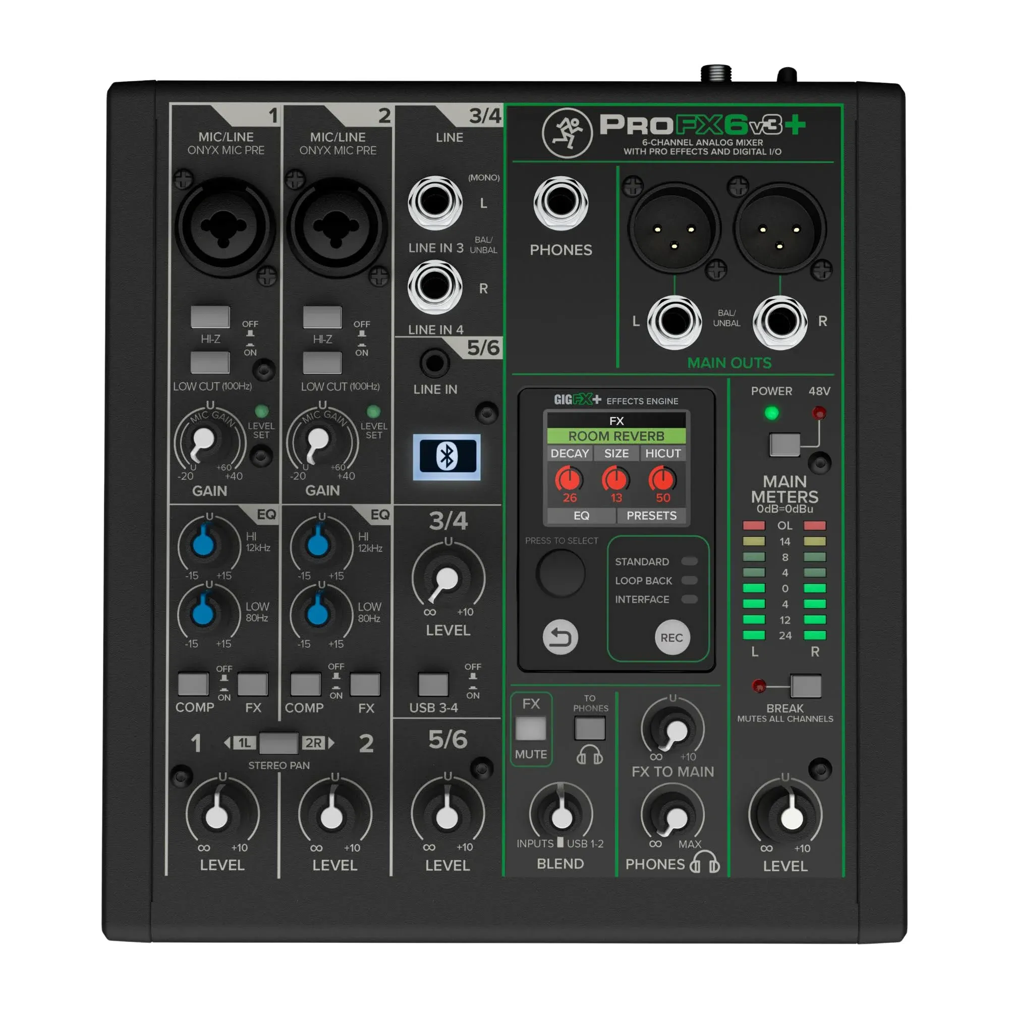 Mackie ProFX6v3+ 6-Channel Analog Enhanced FX USB Live Studio Mixer w Cables