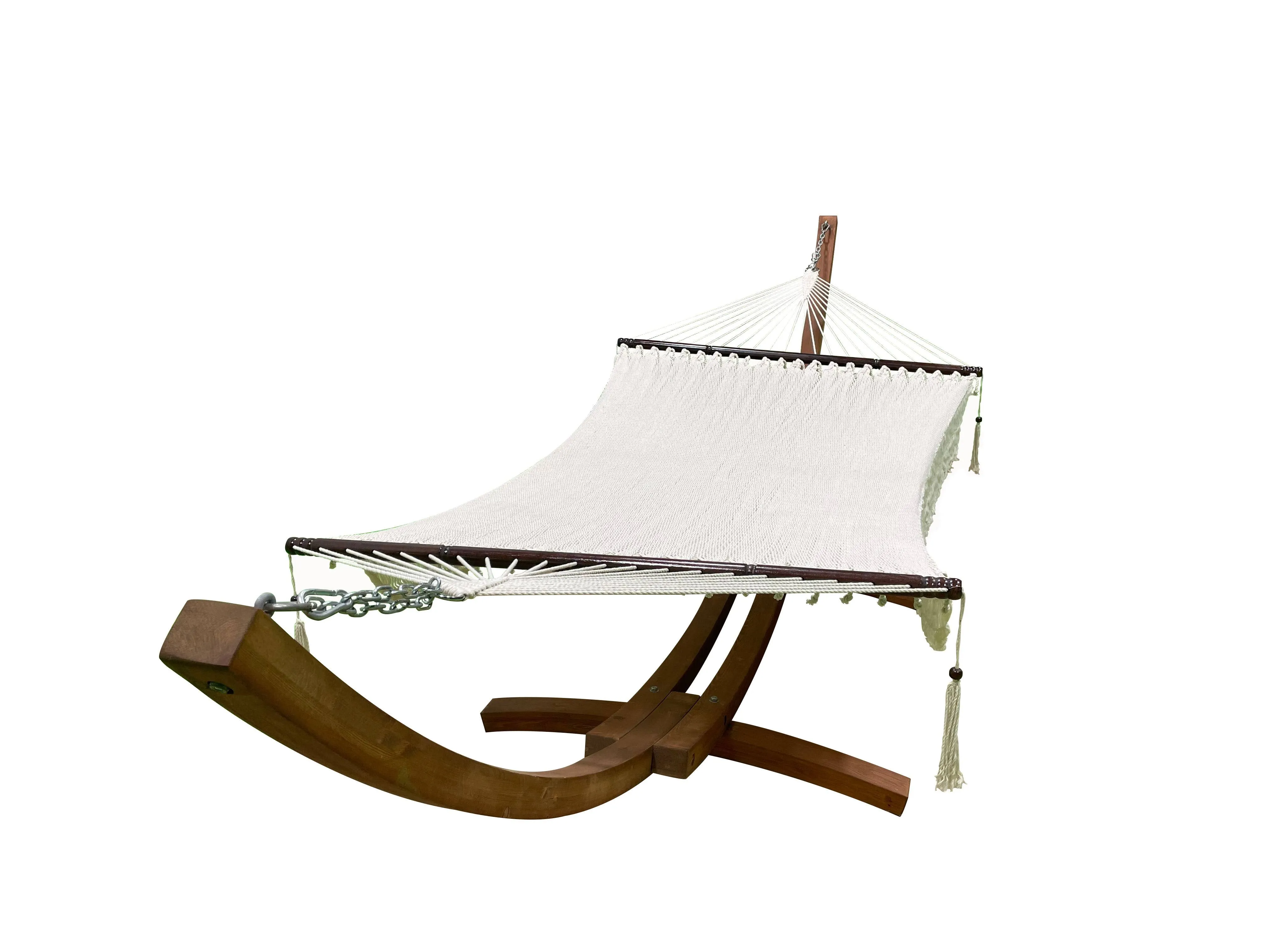 14 Ft. Water Treated Wooden Arc Hammock Stand + Premium Quilted, Double Padded Hammock Bed. 2 Person Bed.450 LB Capacity(Teak Stain/Beige)