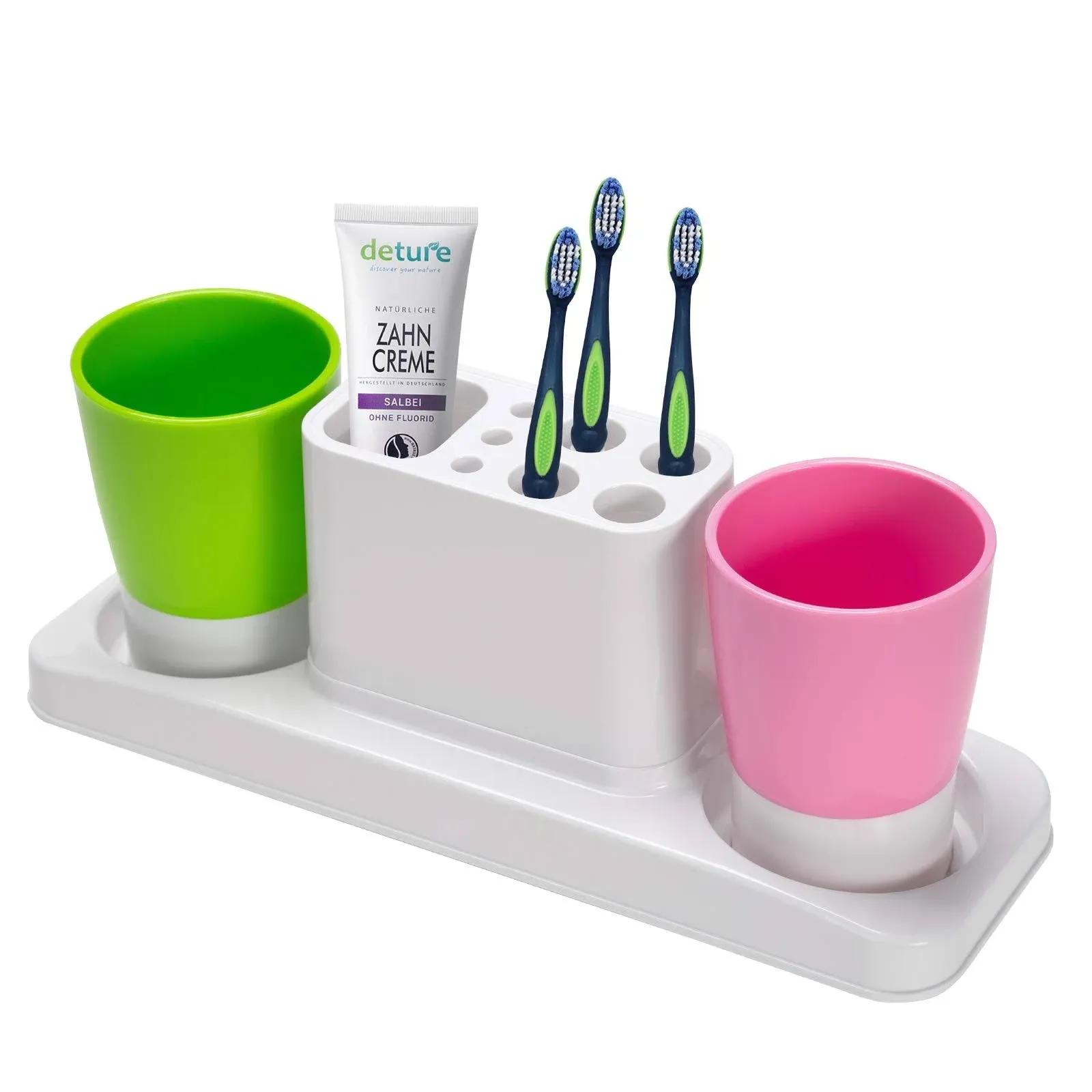 Bathroom Toothbrush Holder Stand Organizer with Rinsing Cups(2 Cups)