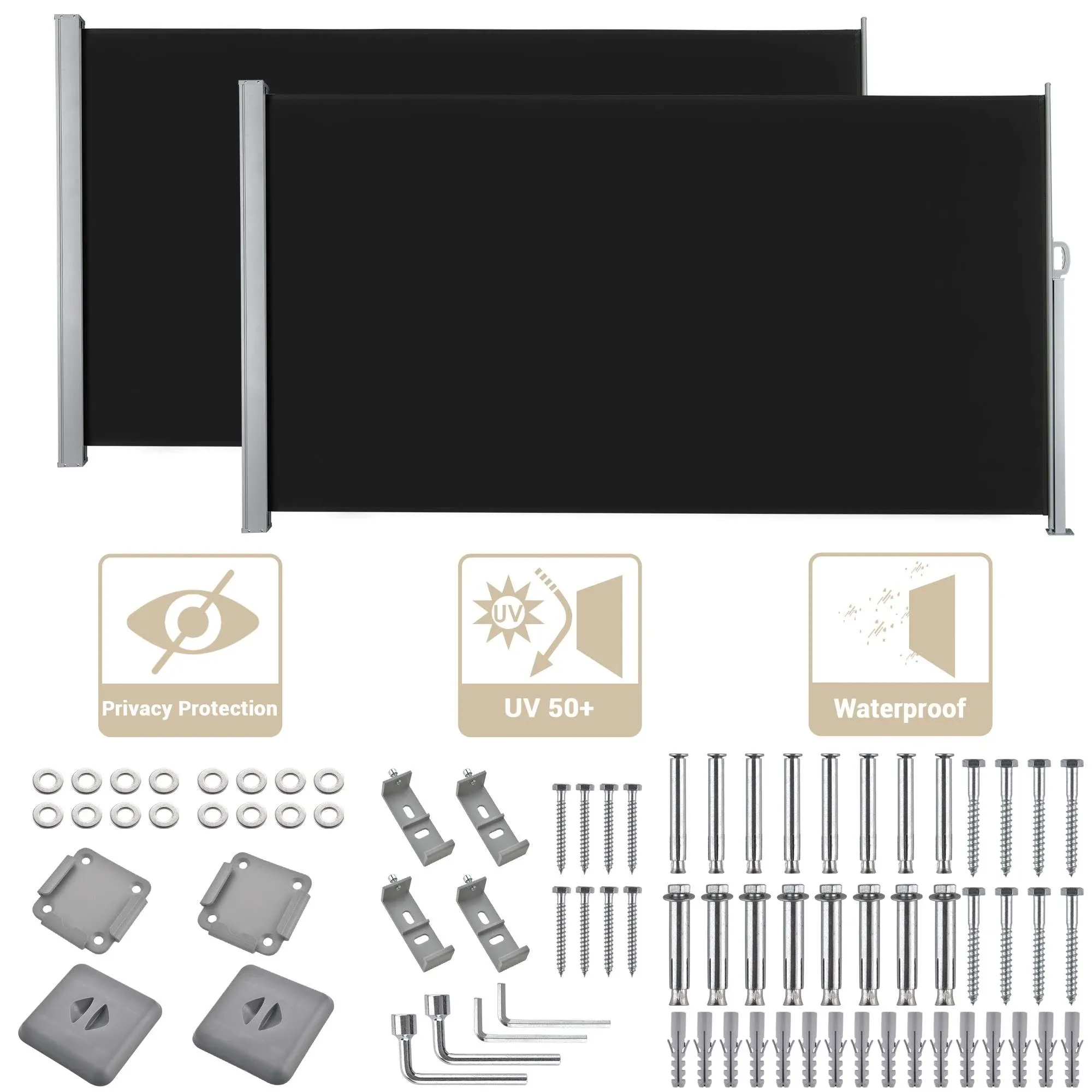 Yescom 240"x63" Retractable Patio Screen Outdoor Partition Side Awning Privacy Wind Sun Shade Divider,2 Pack of 120x63"