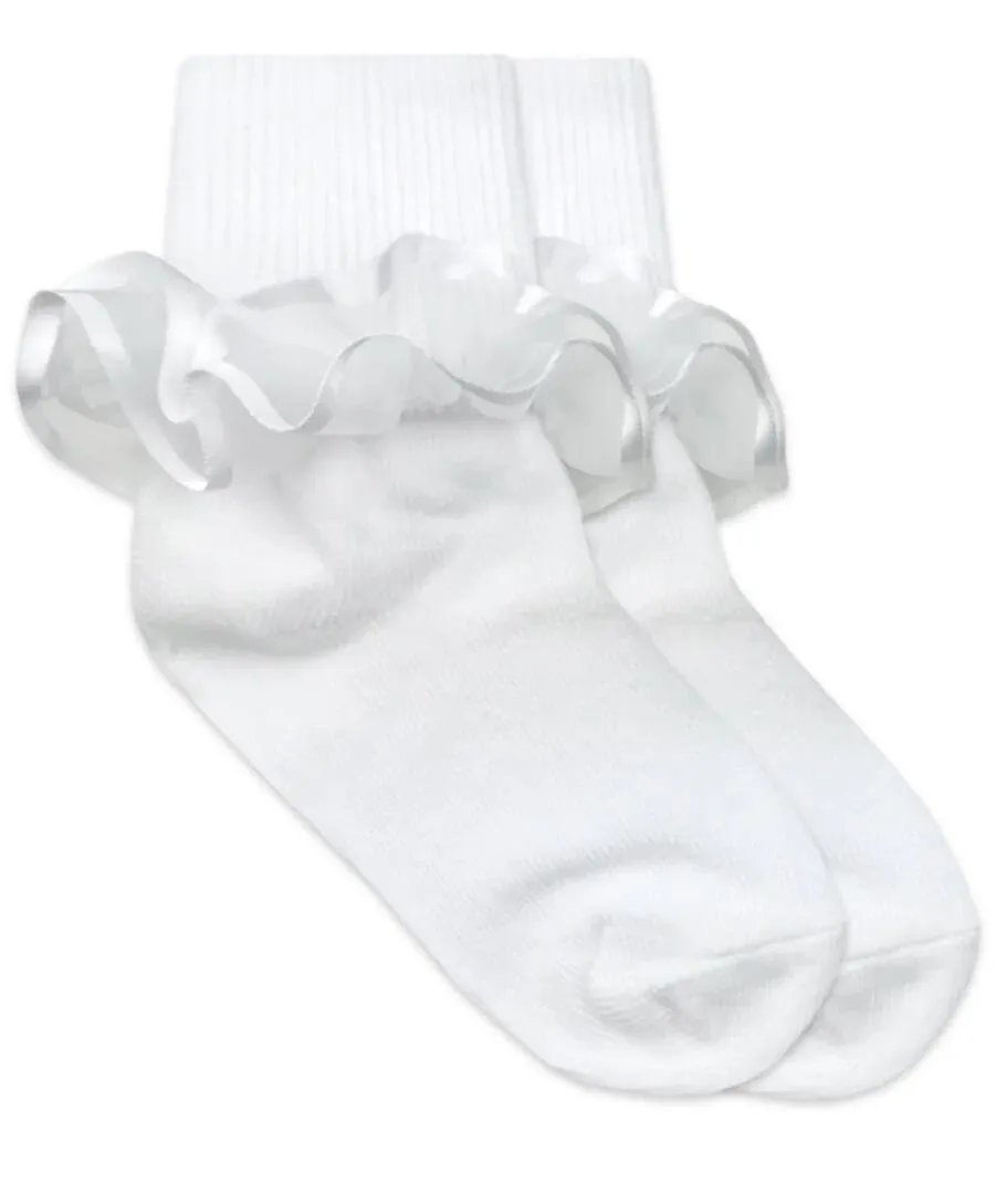 Jefferies Socks Frilly Ruffle Lace Turn Cuff Socks White / 6-11