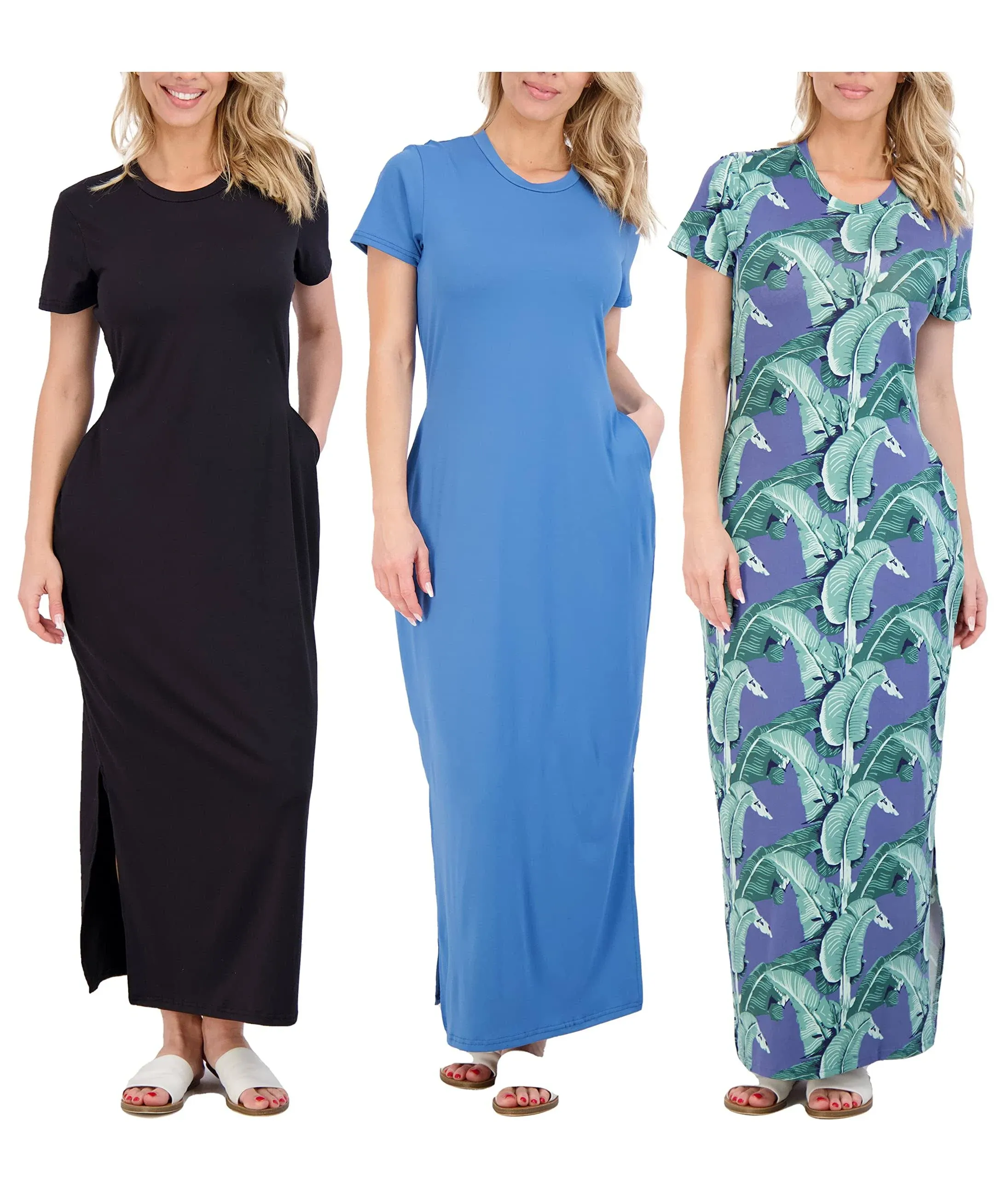 Real Essentials 3-Pack: Women’s Casual Short Sleeve Maxi T-Shirt Dress – Summer ...