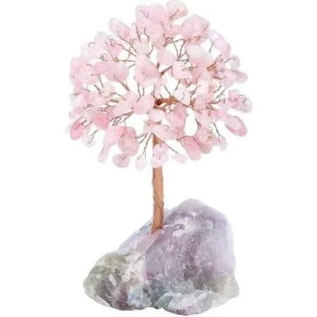 Jovivi Natural Rose Quartz Crystal Tree, Raw Healing Crystals Fluorite Base Gem ...