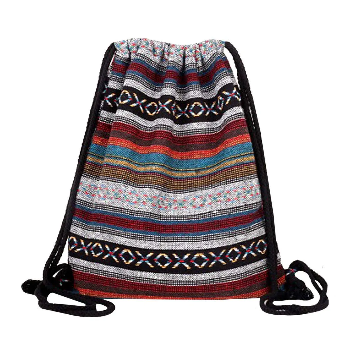 Van Caro Bohemian Drawstring Backpack Light Cinch Bag Gym Sack String Bag (Color 2)