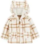 Carter's Baby Girl's Hooded Sherpa Jacket, Ivory Plaid, 12 Months