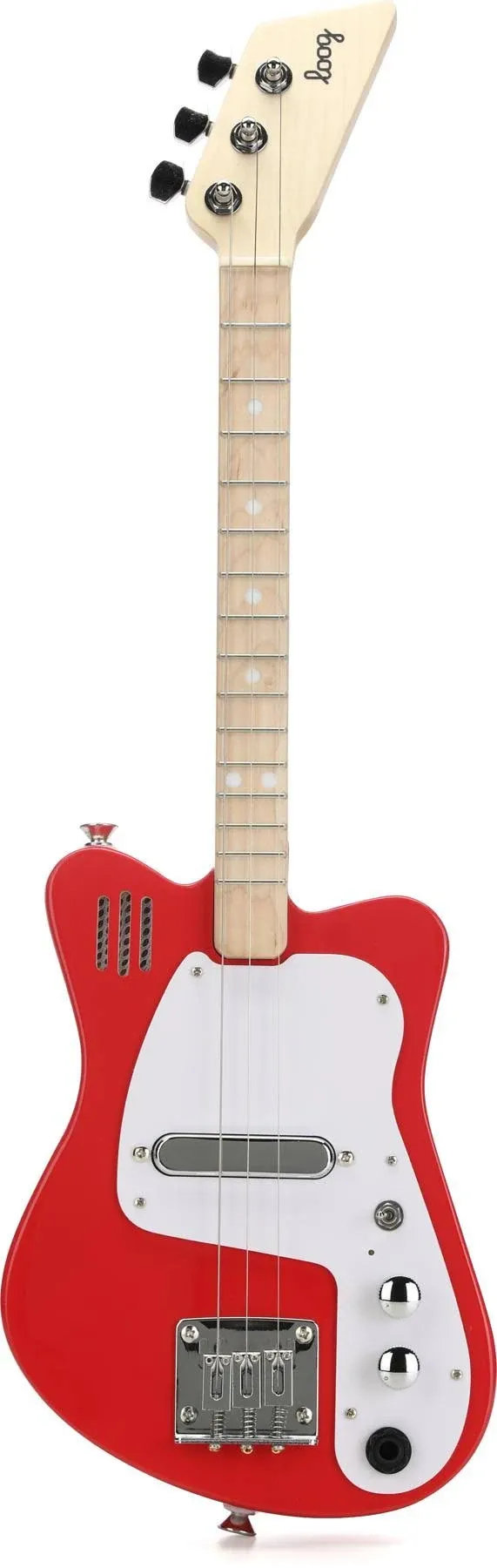 Loog Mini Electric kids Guitar for Beginners built-in Amp Ages 3+ Learning App and Lessons Included Red