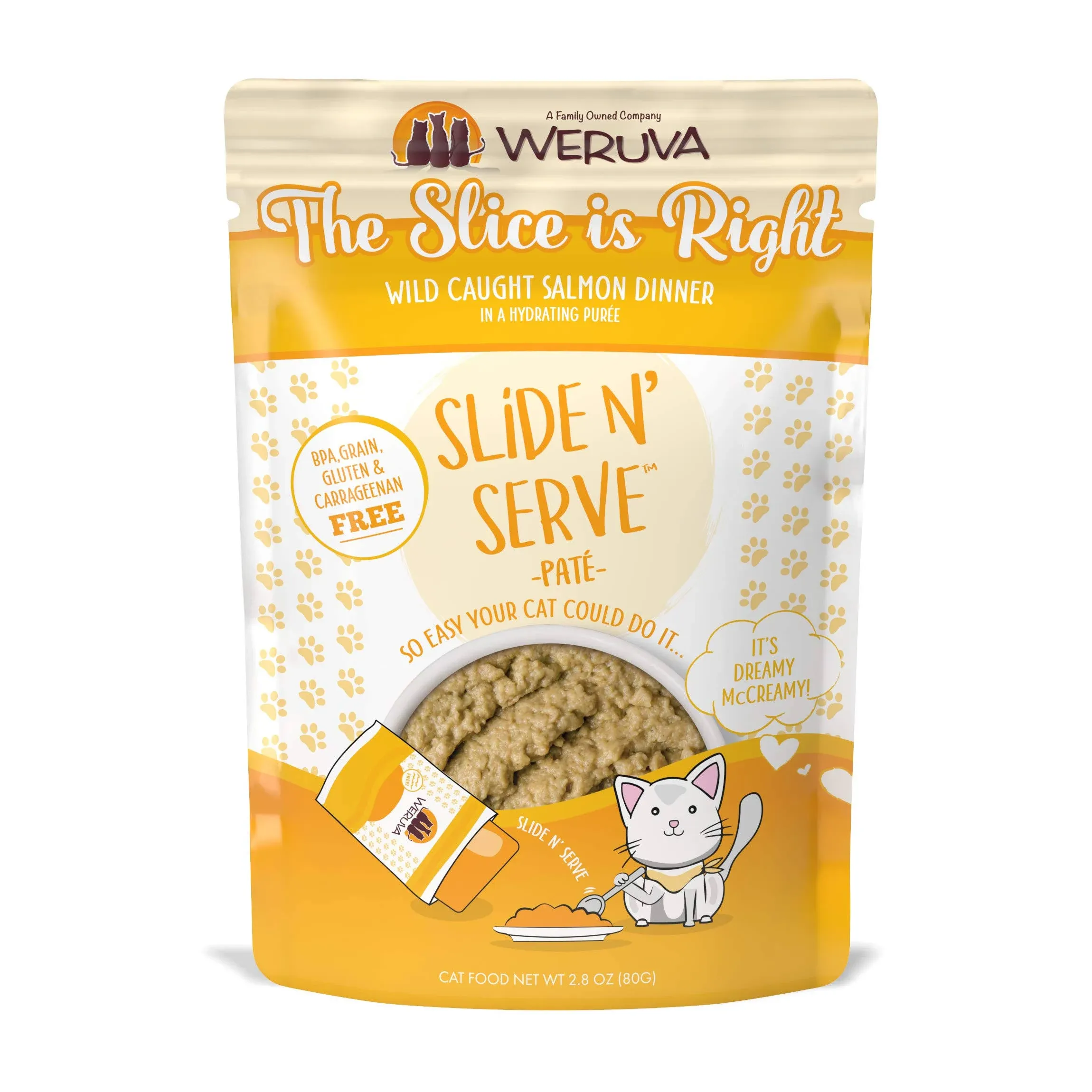 Weruva Wet Cat Food, The Slice is Right with Wild Caught Salmon Pate, 2.8oz Slide N Serve Pouch, Pack of 12