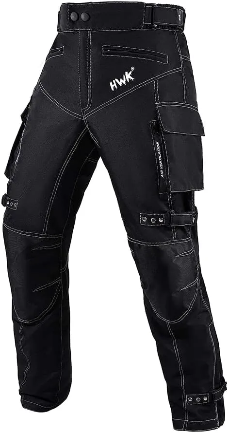 HWK Motorcycle Pants for Men and Women with Water Resistant Cordura Textile Fabric for Enduro Motocross Motorbike Riding & Impact Armor, Dual Sport Motorcycle Pants with 42"-44" Waist, 32" Inseam