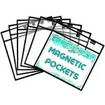 Magnetic Dry Erase Pockets by Two Point (6-pack) A4 - Landscape - Black Clear Plastic Sleeves for Paper, Shop Ticket Holders, Job Ticket Holders, Cle