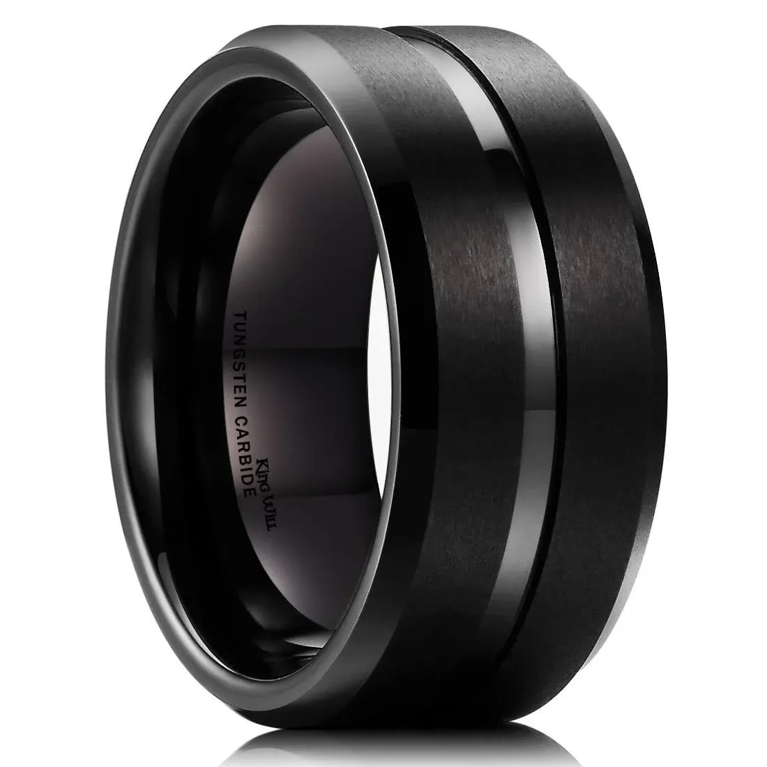 King Will Classic Tungsten Carbide Wedding Band Ring for Men - Available in Black, Silver, Gold, Blue, Brown, Red, and Purple Grooved Center Comfort Fit Suitable For Every Day Wear