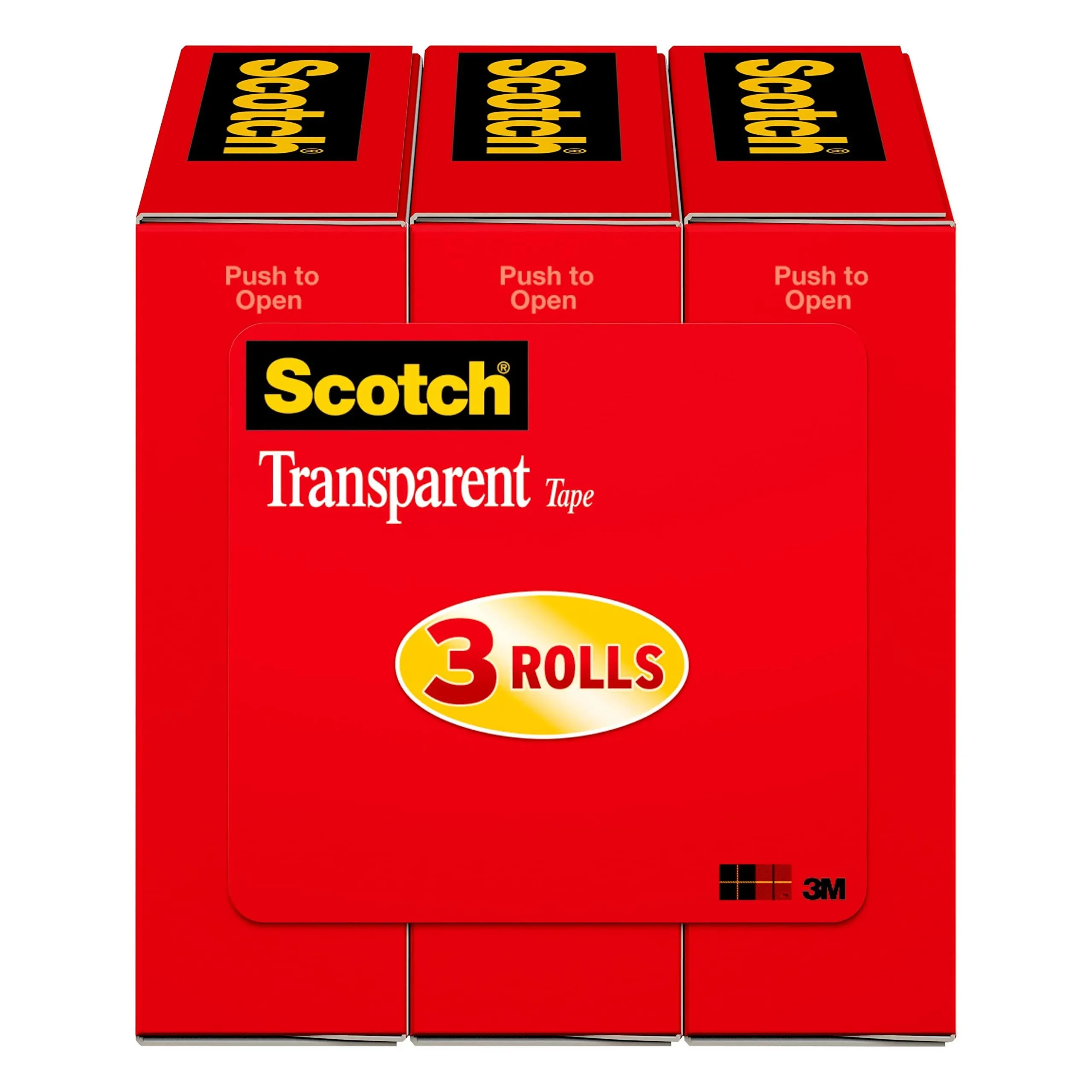 3M Scotch Transparent Tape, 3/4" x 1000" - 3 pack