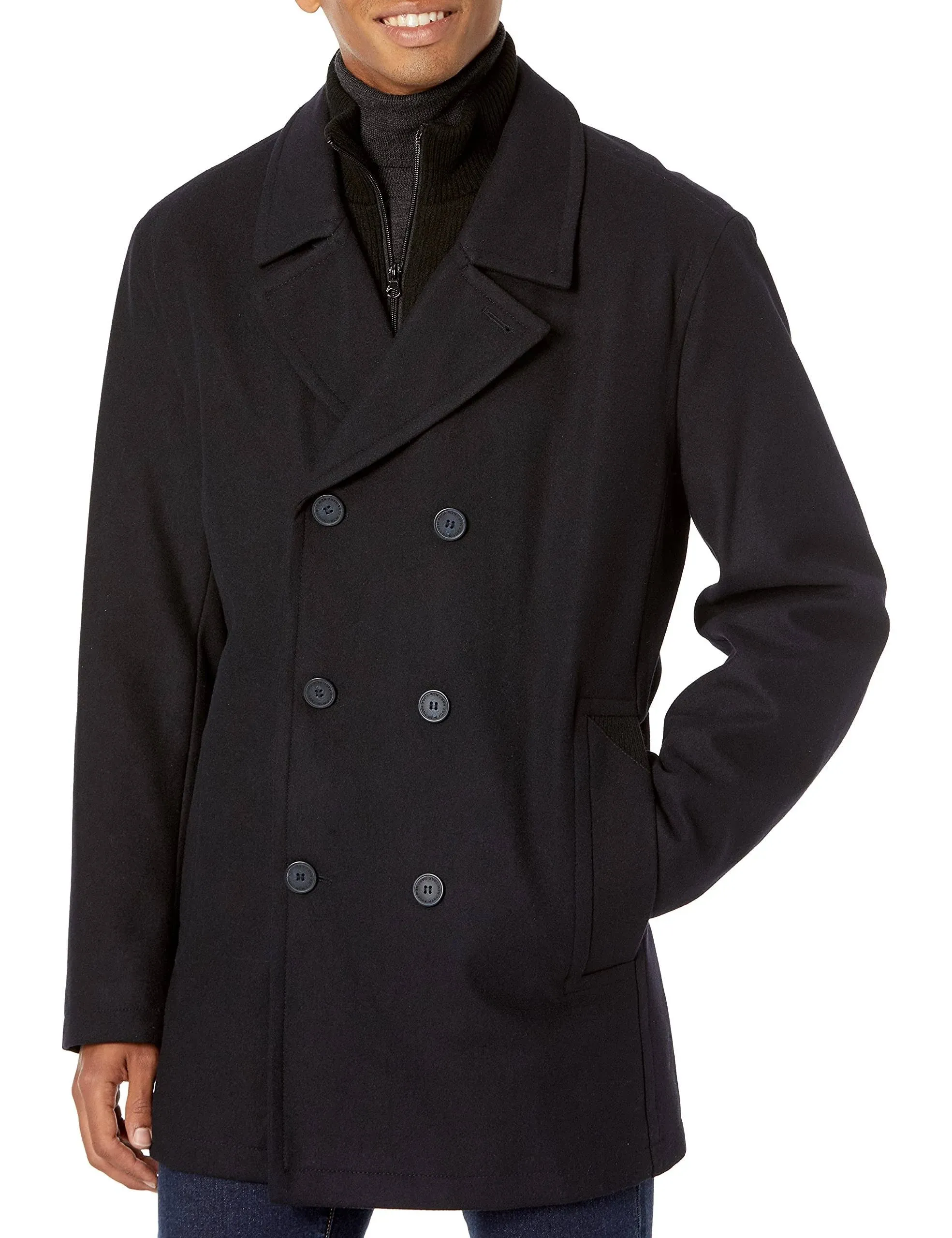 Marc New York by Andrew Marc Men's Burnett Melton Wool Pea Coat Jacket, Ink ...