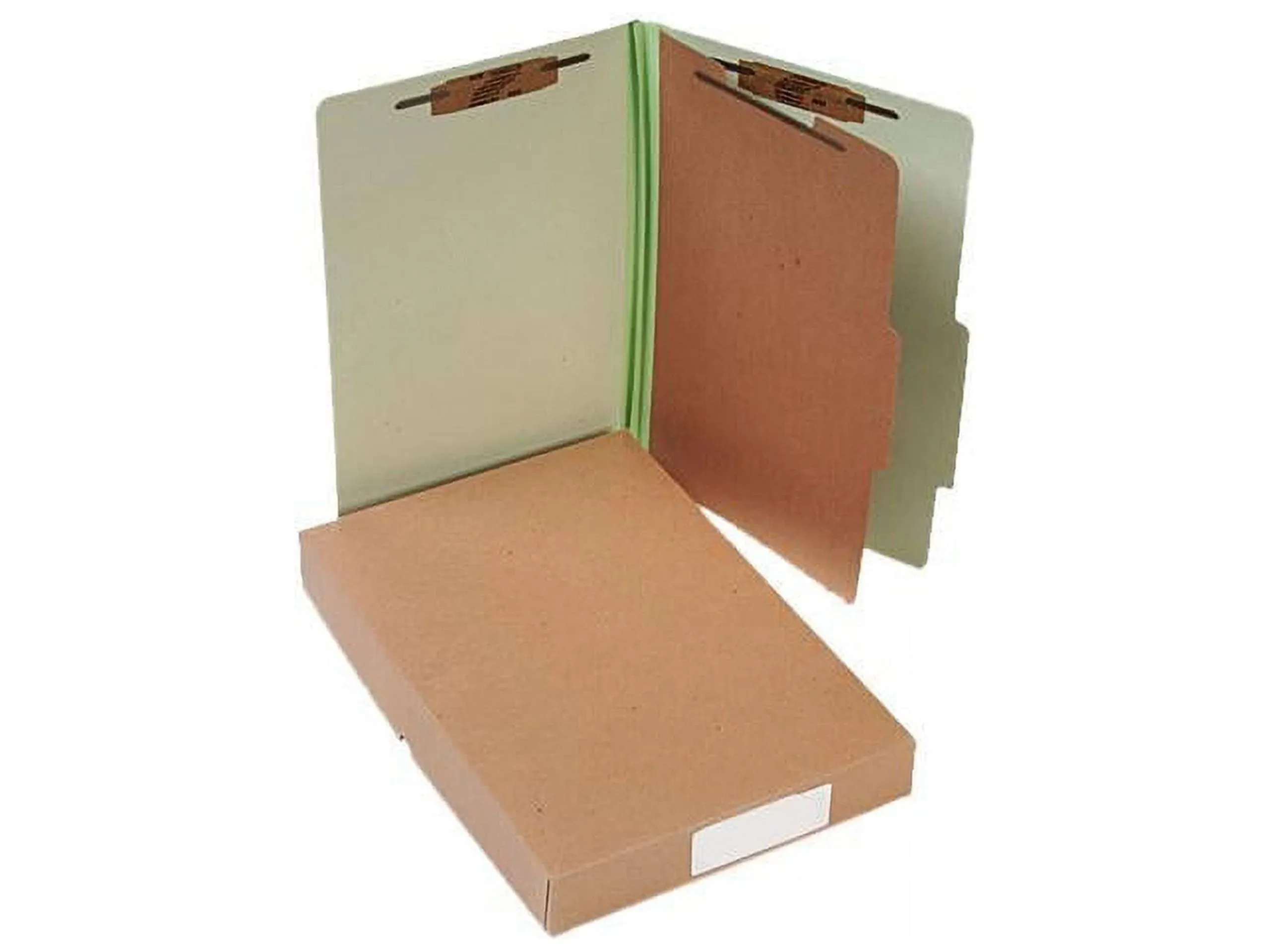 Pressboard Classification Folders, 2" Expansion, 1 Divider, 4 Fasteners, Legal Size, Leaf Green Exterior, 10/Box