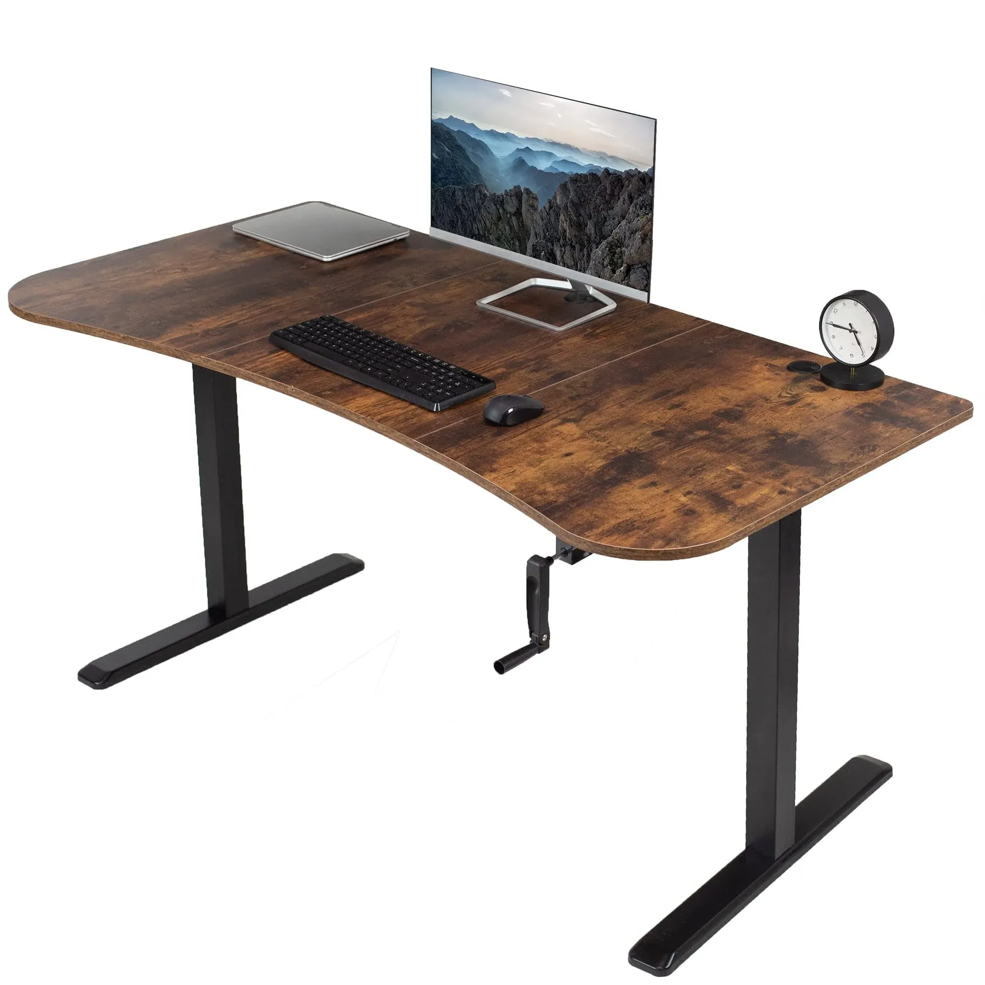 VIVO 63" x 32" Rustic Vintage Brown / Black Height Adjustable Stand Up Desk Frame Crank System Workstation (DESK-KIT-1MBN)