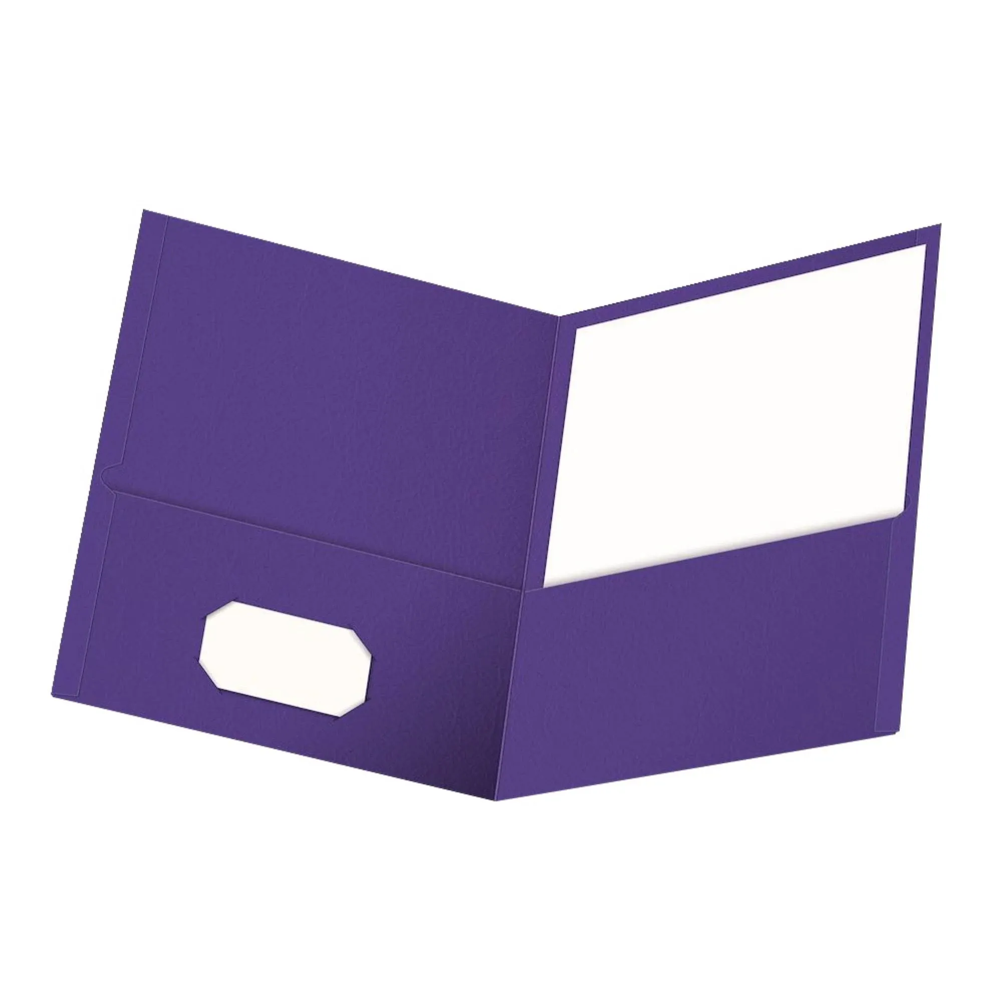 Twin-Pocket Folder, Embossed Leather Grain Paper, Purple, 25/Box