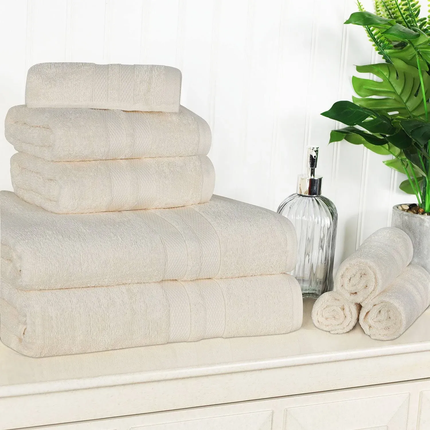 Ultra Soft Cotton Absorbent Solid Assorted 8 Piece Towel Set Ivory