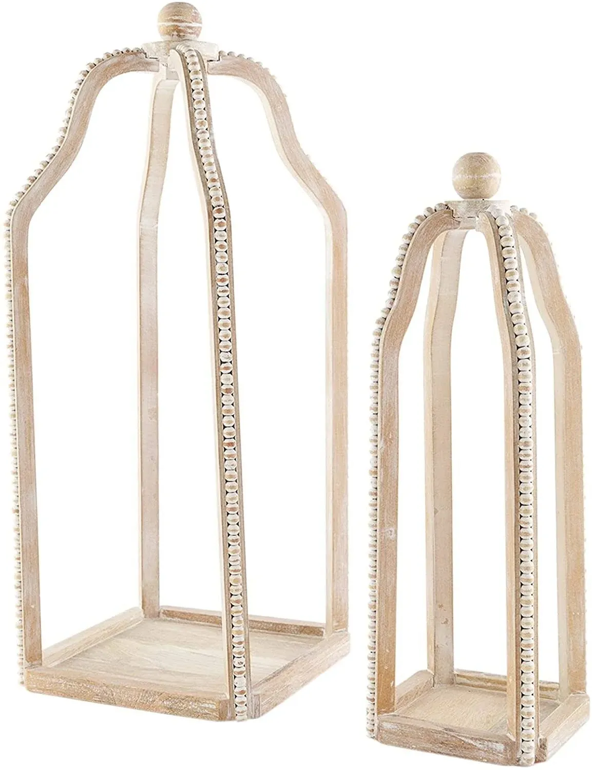 Mud Pie Tall Beaded Wood Lantern Set