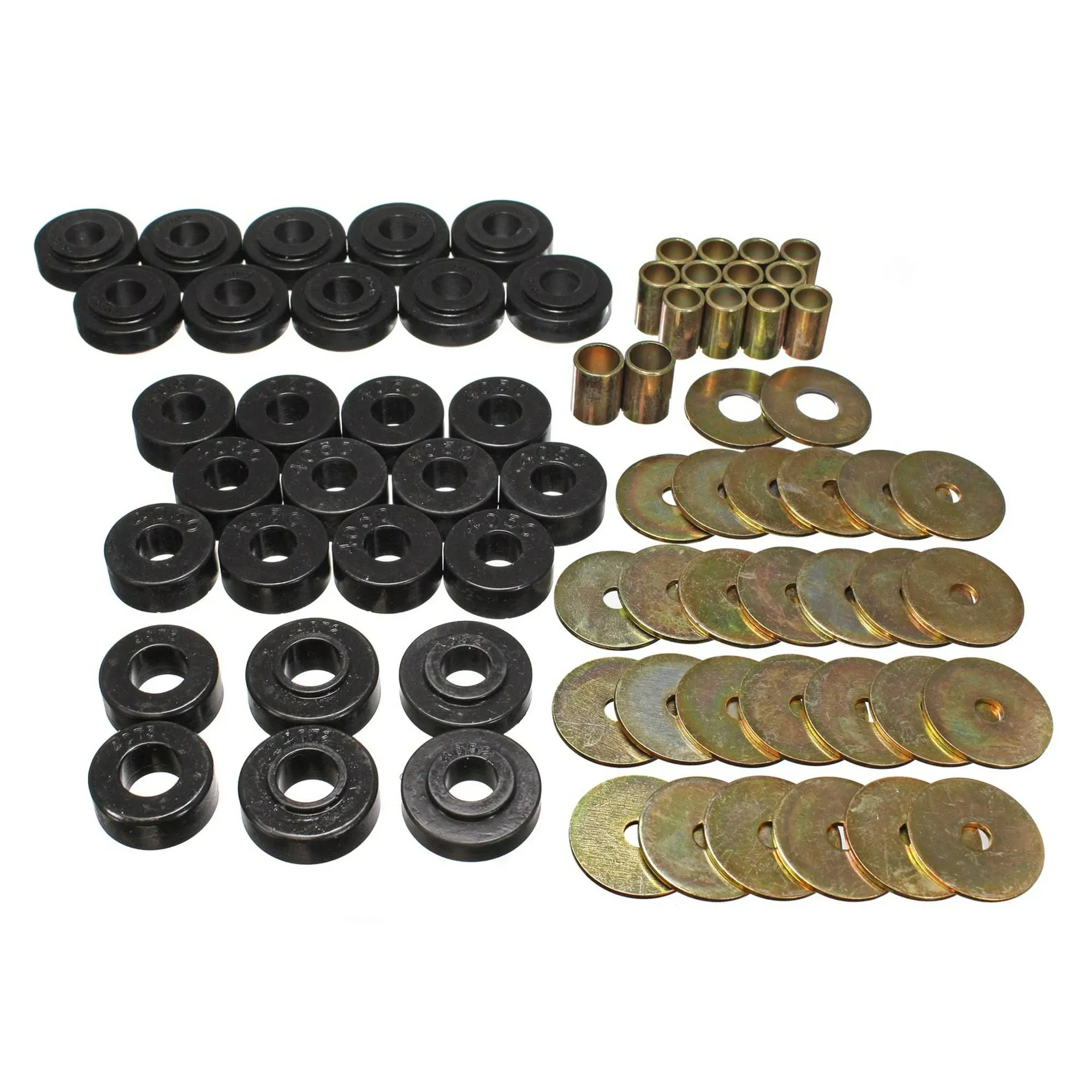 Body Mount Bushing - Hyper-Flex - Polyurethane / Steel - Black / Cadmium - GM A-Body 1965-67 - Kit