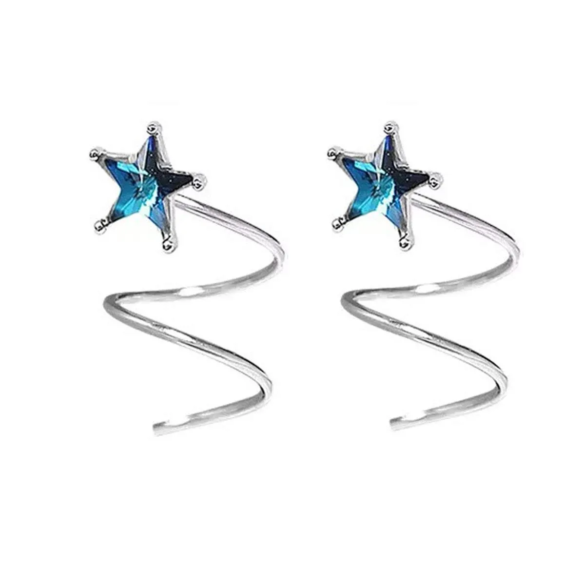 SLUYNZ 925 Sterling Silver Blue Crystal Star Earrings Cuff for Teen Girls Fashion ...