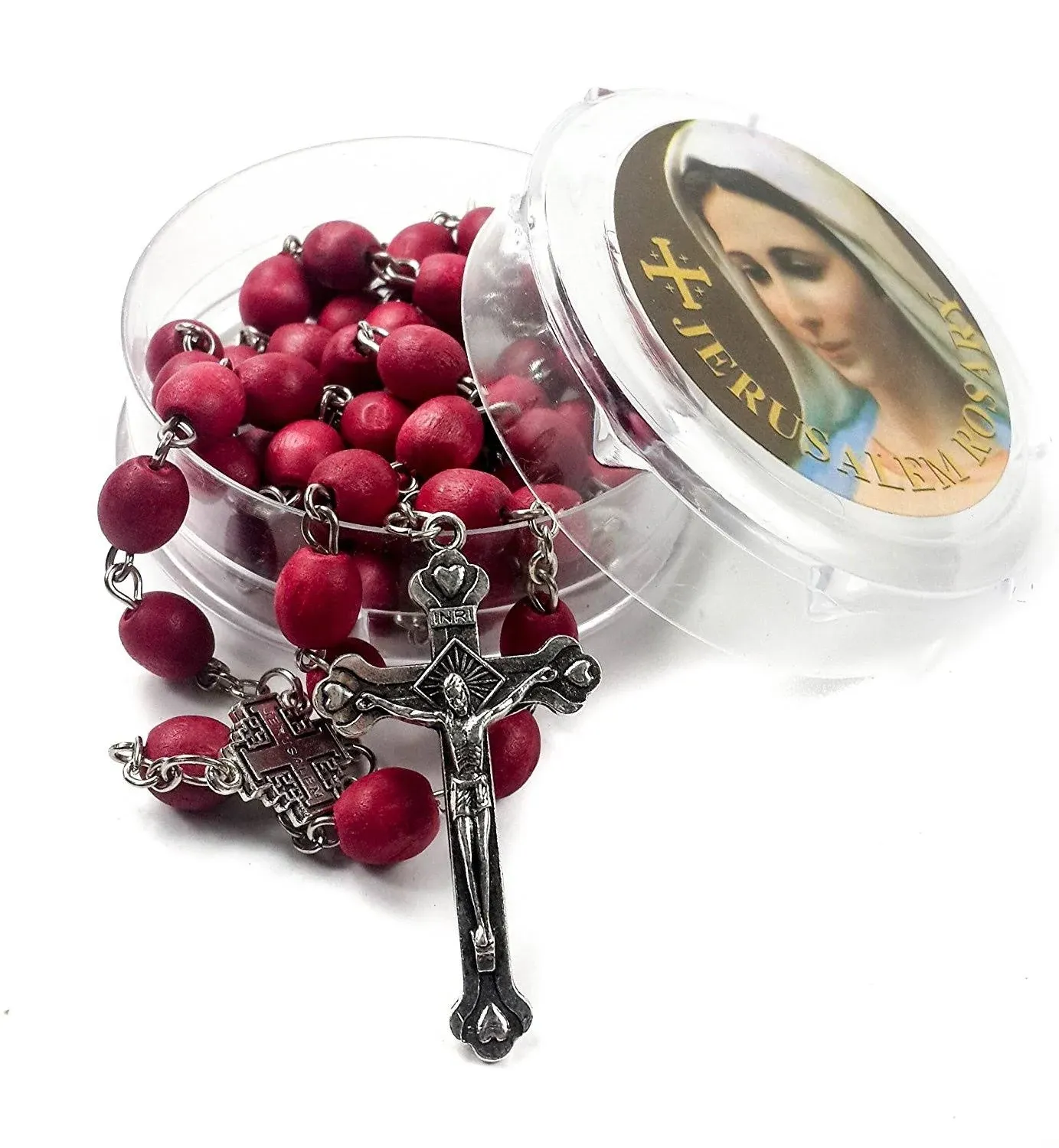 Nazareth Store Rose smell Rosary Petal Red Rare Carved Beads &amp; Silver Plated