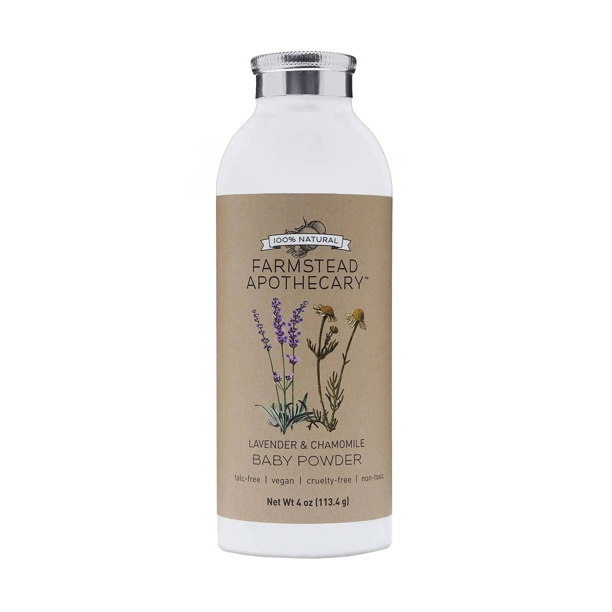 Farmstead Apothecary 100% Natural Baby Powder, Lavender Chamomile 4 oz