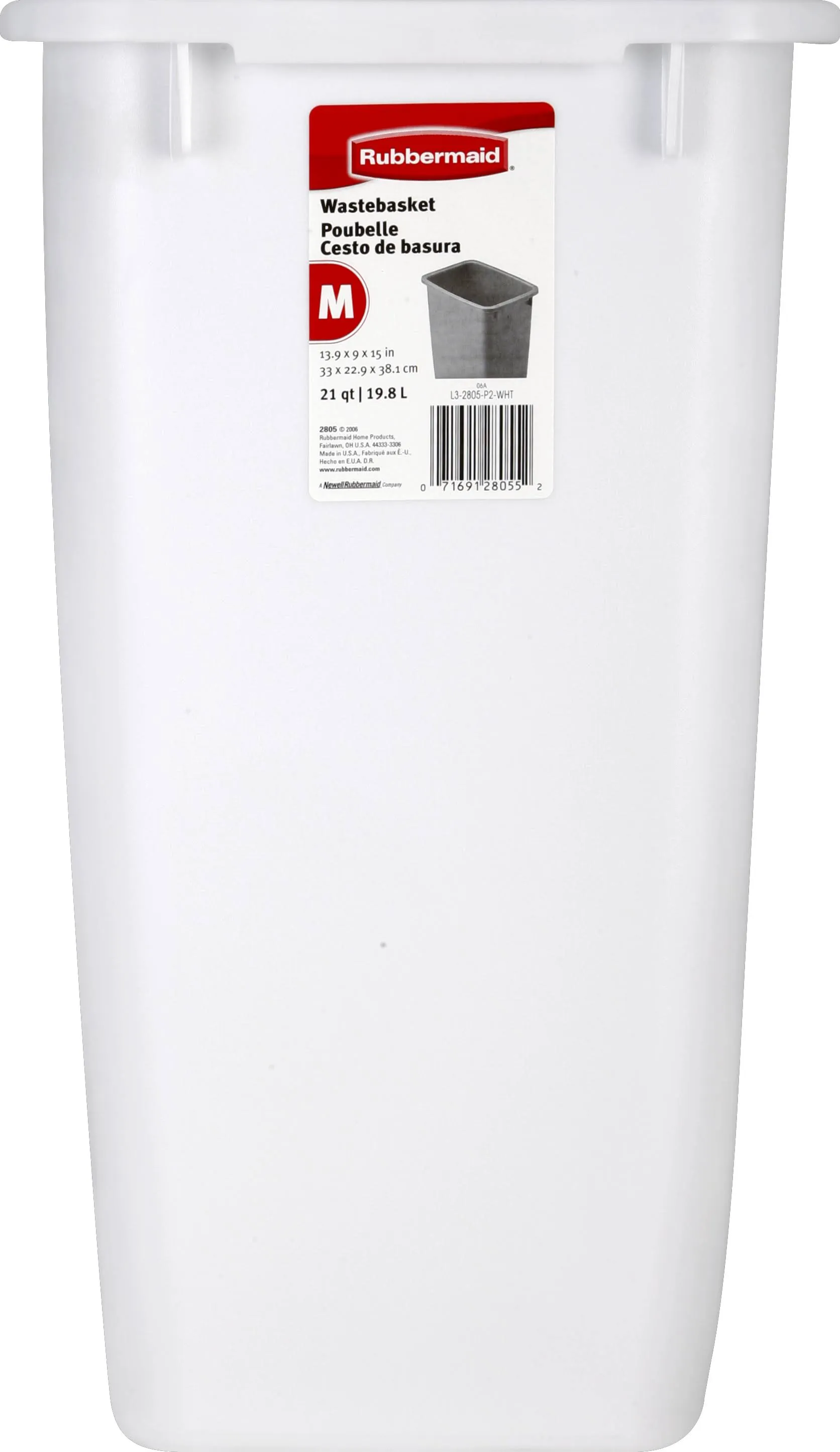 Rubbermaid 21 Quart Traditional Open-Top Wastebasket Indoor Trash Bin Container for Kitchens, Bathrooms, or Home Offices, White