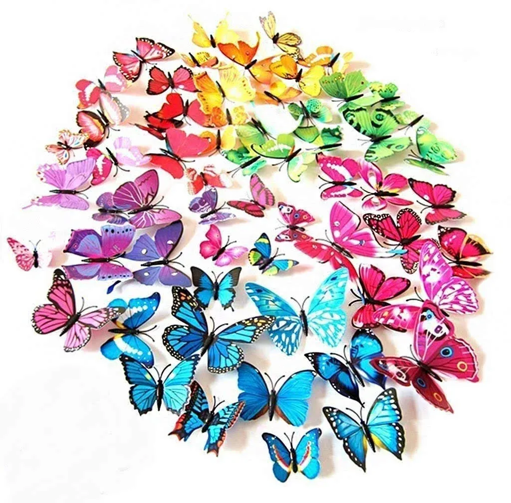 ElecMotive 72 Pcs 6 Packs Beautiful 3D Butterfly Wall Decals Removable DIY Home ...