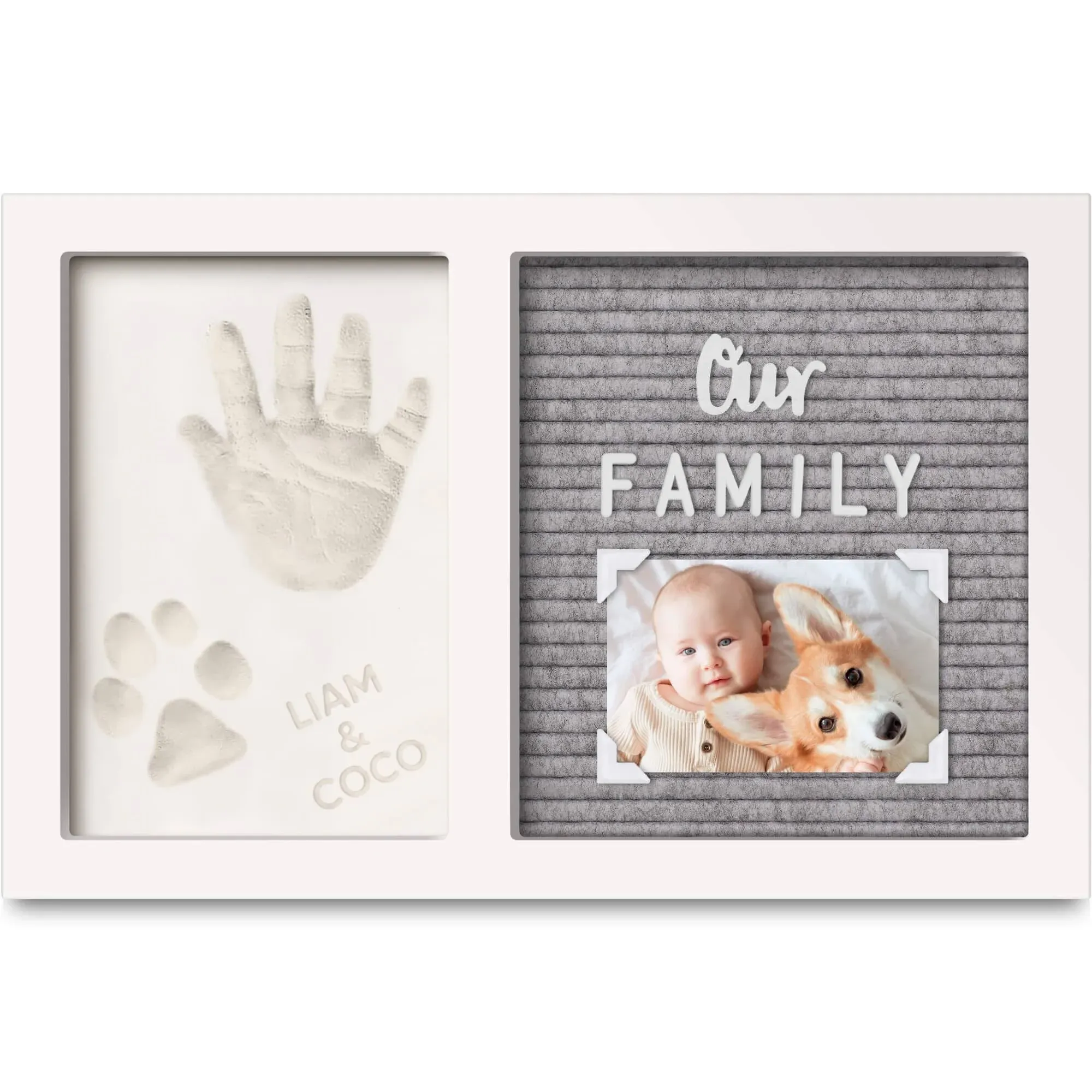 Baby Hand and Footprint Kit with Felt Letterboard - Personalized Baby Gifts for Boys Girls, Newborn Baby Footprint Kit, Dog Paw Print Kit, Baby Keepsake Frame (Alpine White)Baby Hand and Footprint Kit with Felt Letterboard - Personalized Baby Gifts for B