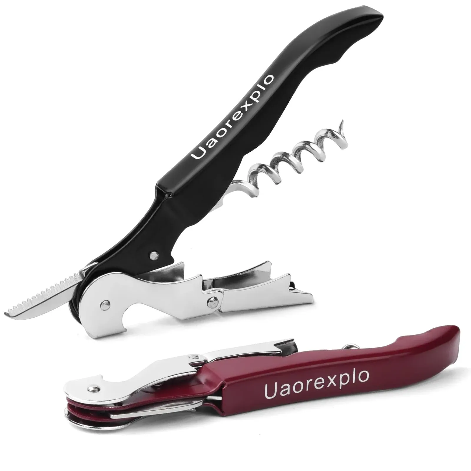 Uaorexplo Manual Wine Opener, 2pcs, Server Wine Key, Double Hinged Corkscrew with ...