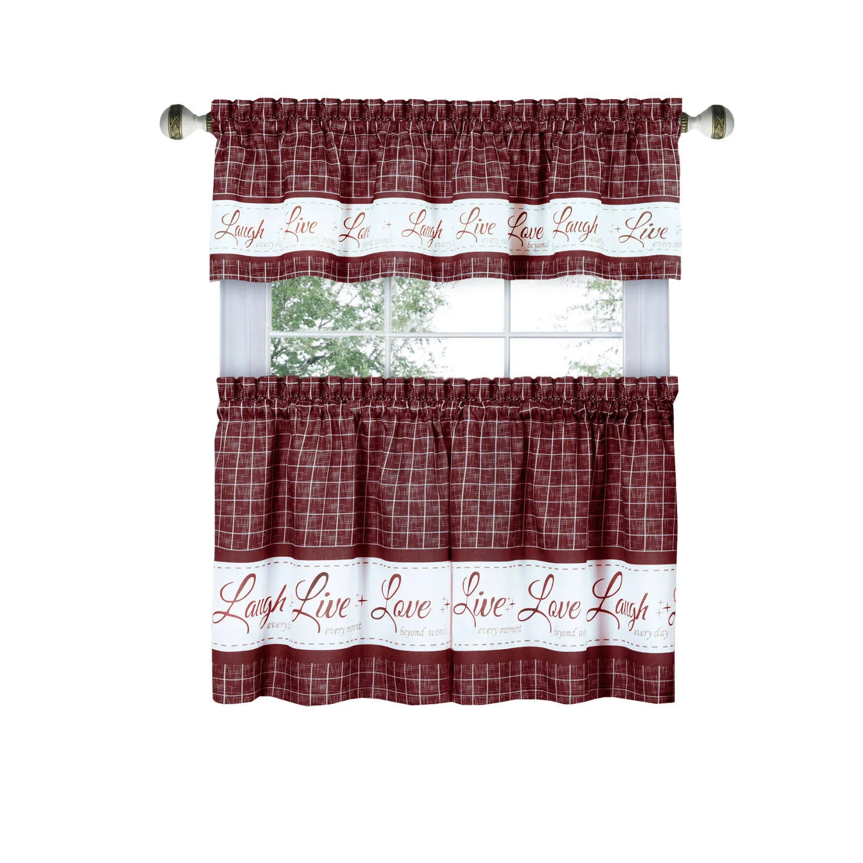 Achim Live, Love, Laugh Window Curtain Tier Pair and Valance Set