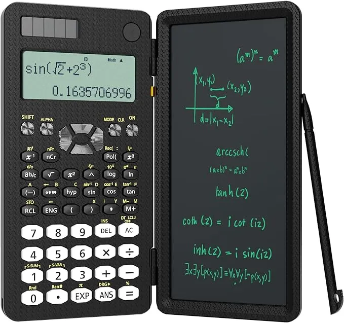 Upgraded 991ES Plus Desktop Scientific Calculator, ROATEE CalcNote Multiview 4-Line Display with Erasable LCD Writing Tablet, Solar Battery Power with Notepad for School and Business