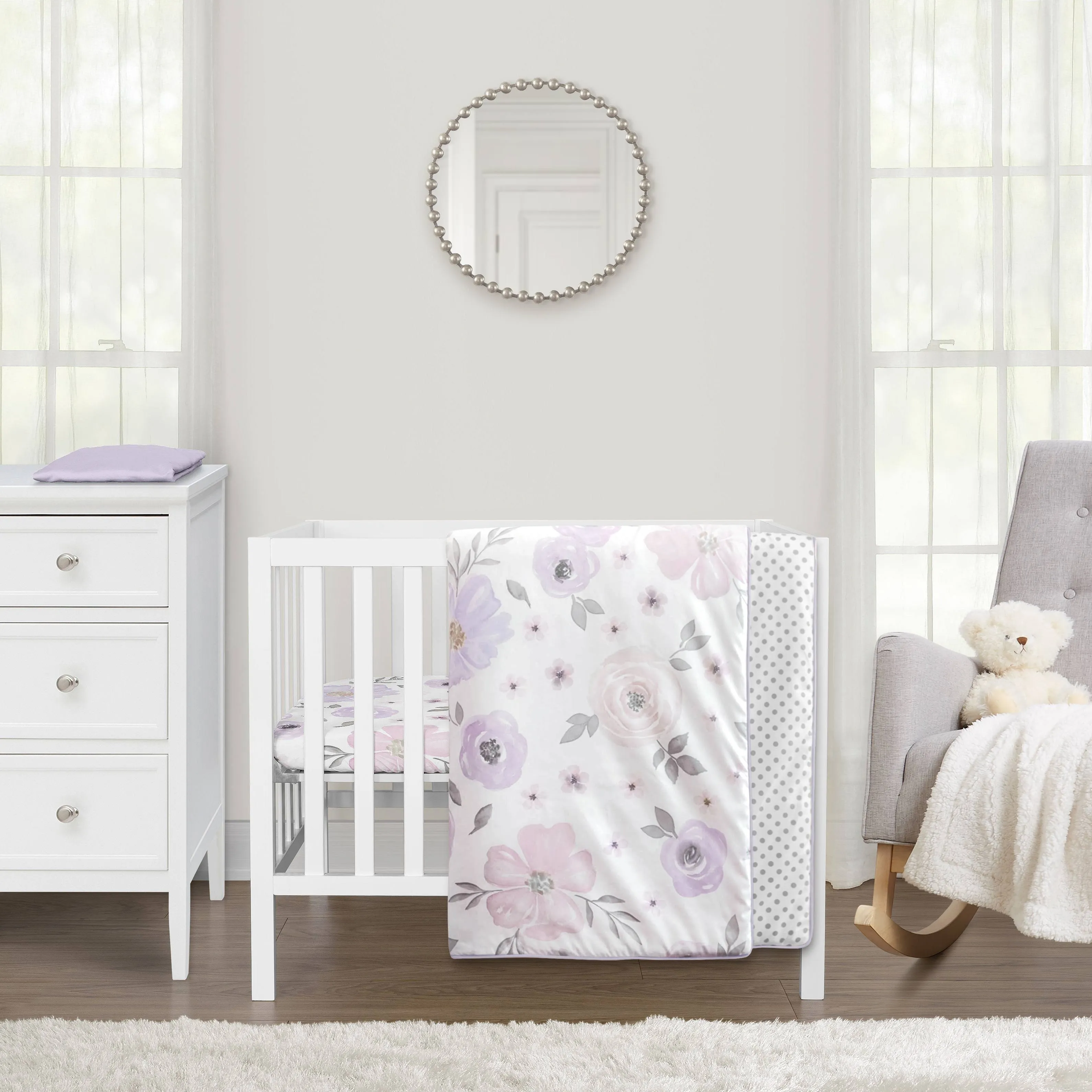 Sweet Jojo Designs Watercolor Floral Mini Crib Bedding Set