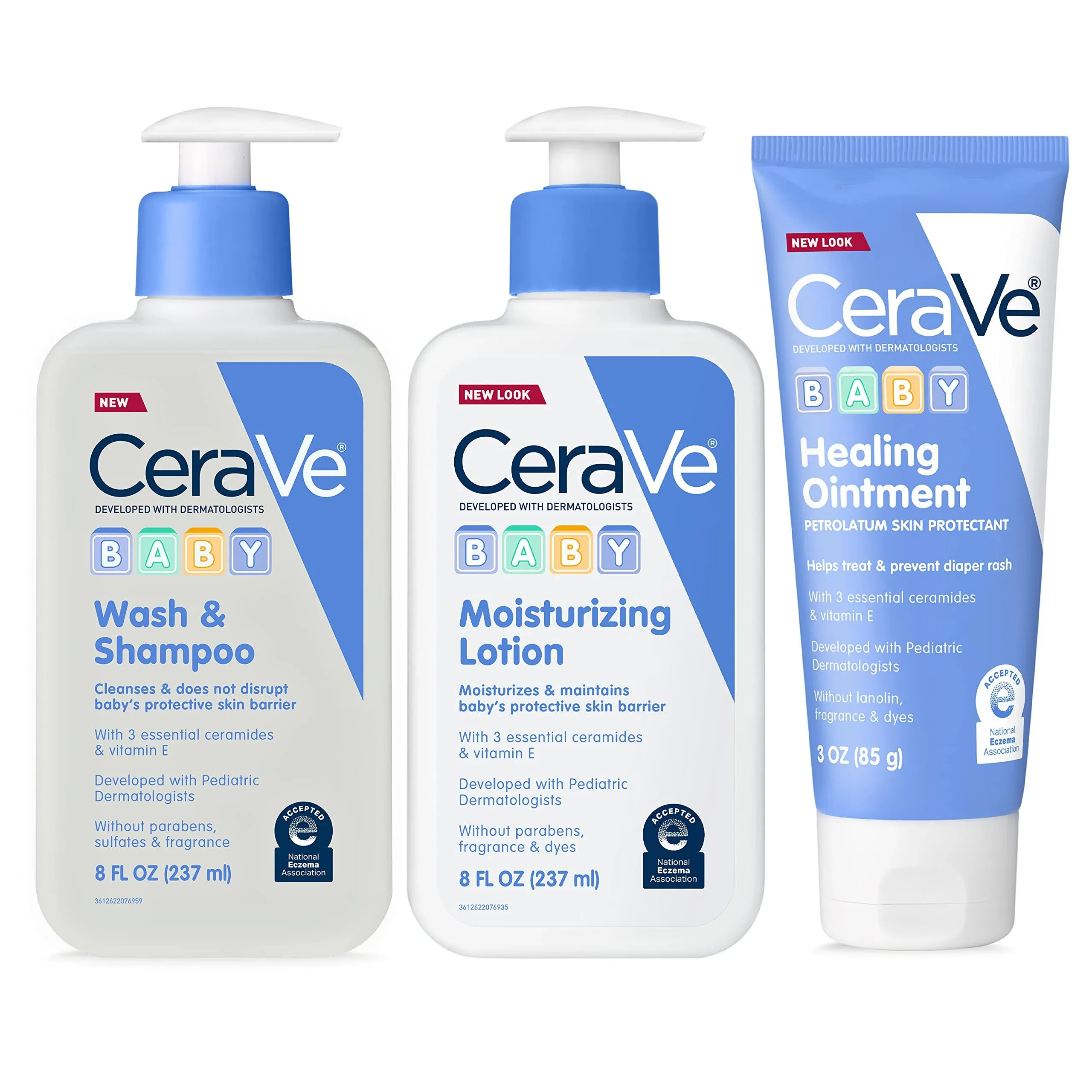 CeraVe Baby Essentials for Bath Time |Baby Wash&Shampoo, Baby Lotion & Diaper Rash Cream |Baby Gift Sets for Baby Registry|Fragrance, Paraben, Dye & Phthalates Free|8oz Shampoo+8oz Lotion+3oz Ointment