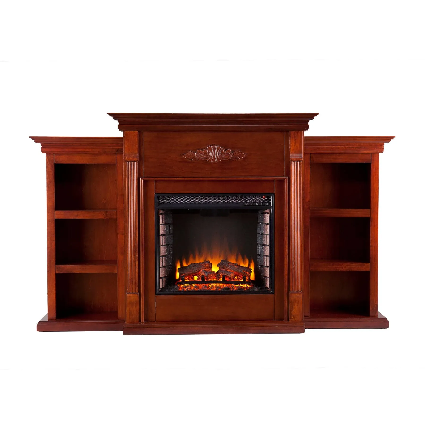 Southern Enterprises SEI Furniture Fredricksburg Wood Electric Fireplace with Bookcases in Brown