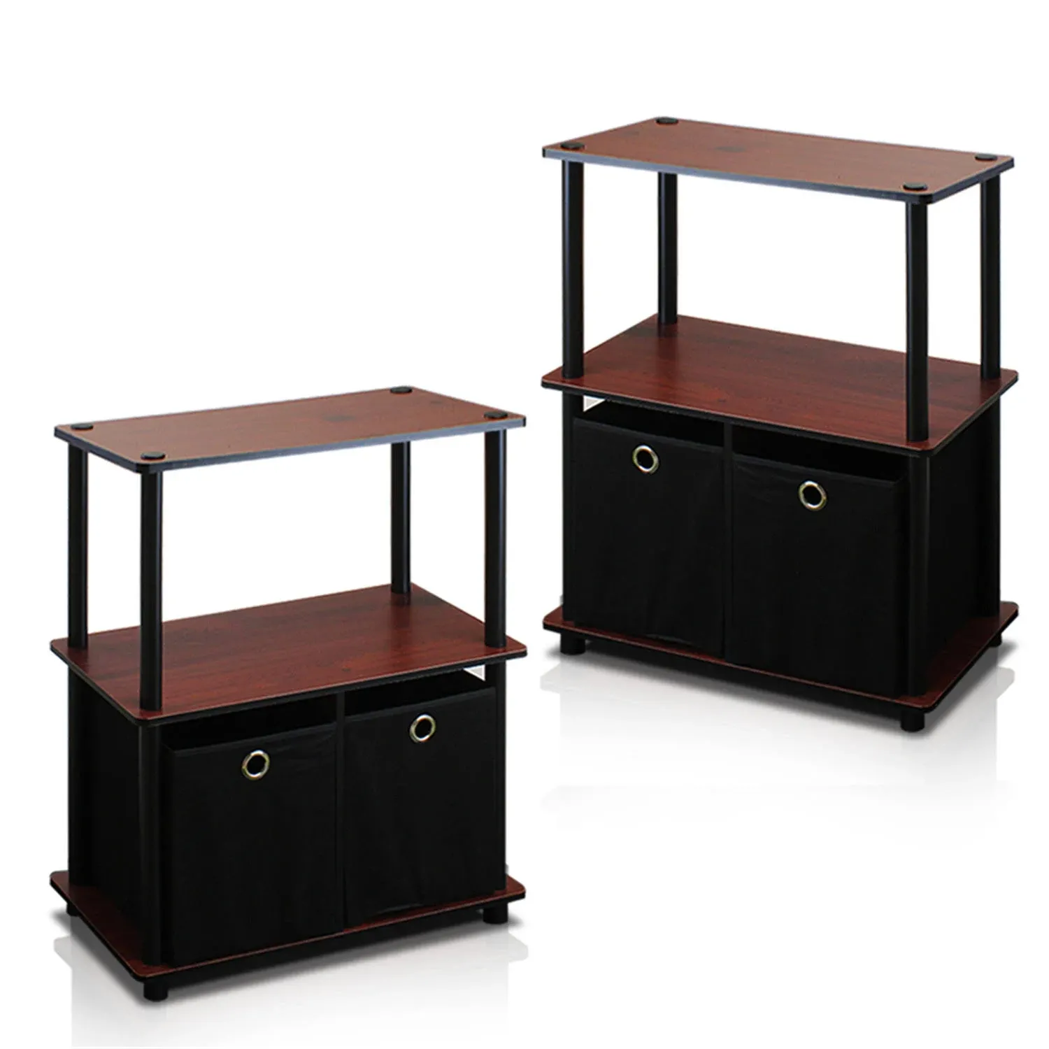 Furinno Go Green 3-Tier 2-Bins Multipurpose Storage Shelf, 2-Pack, Dark Cherry/Black