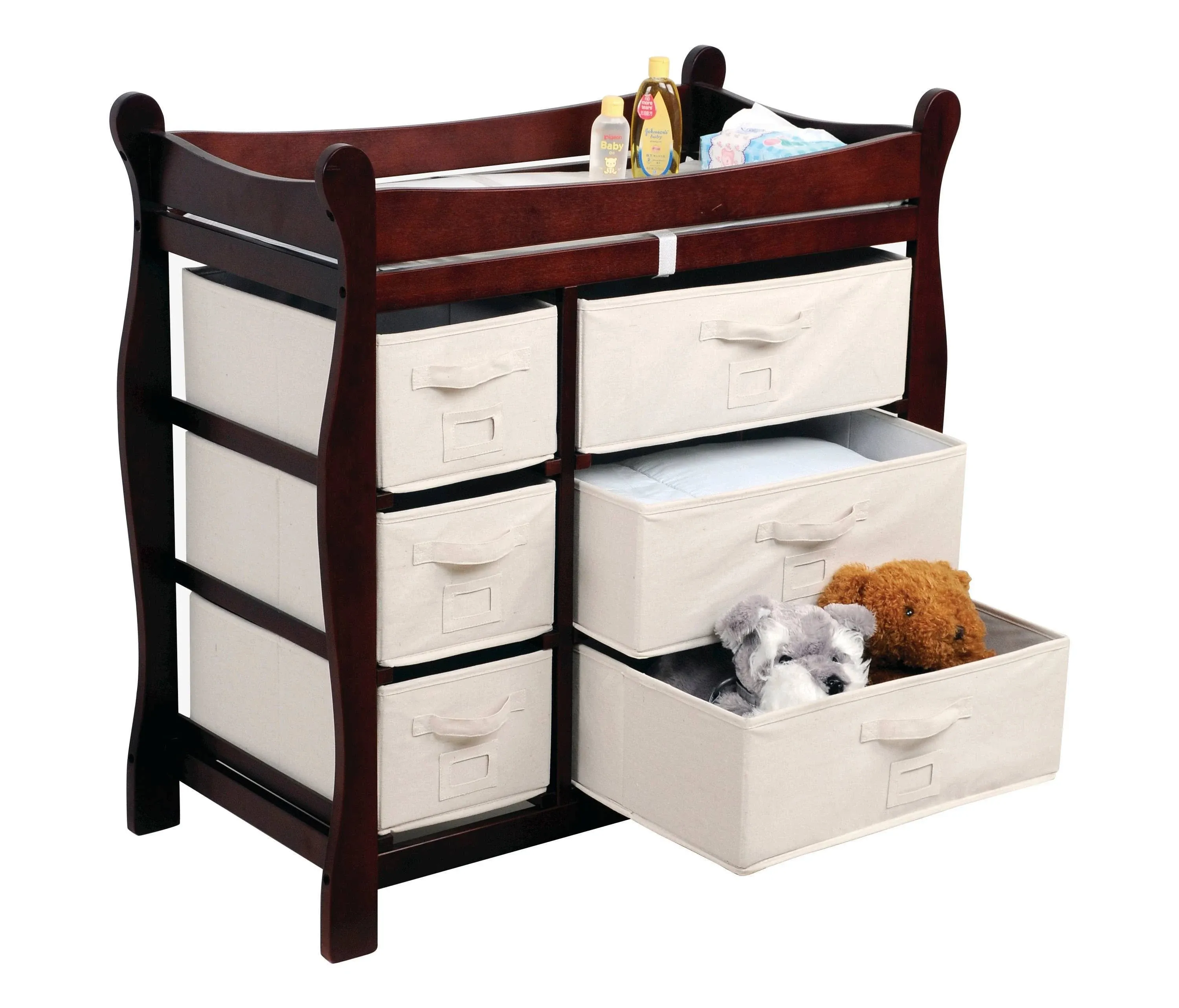 Sleigh Style Baby Changing Table with 6 Baskets - Black