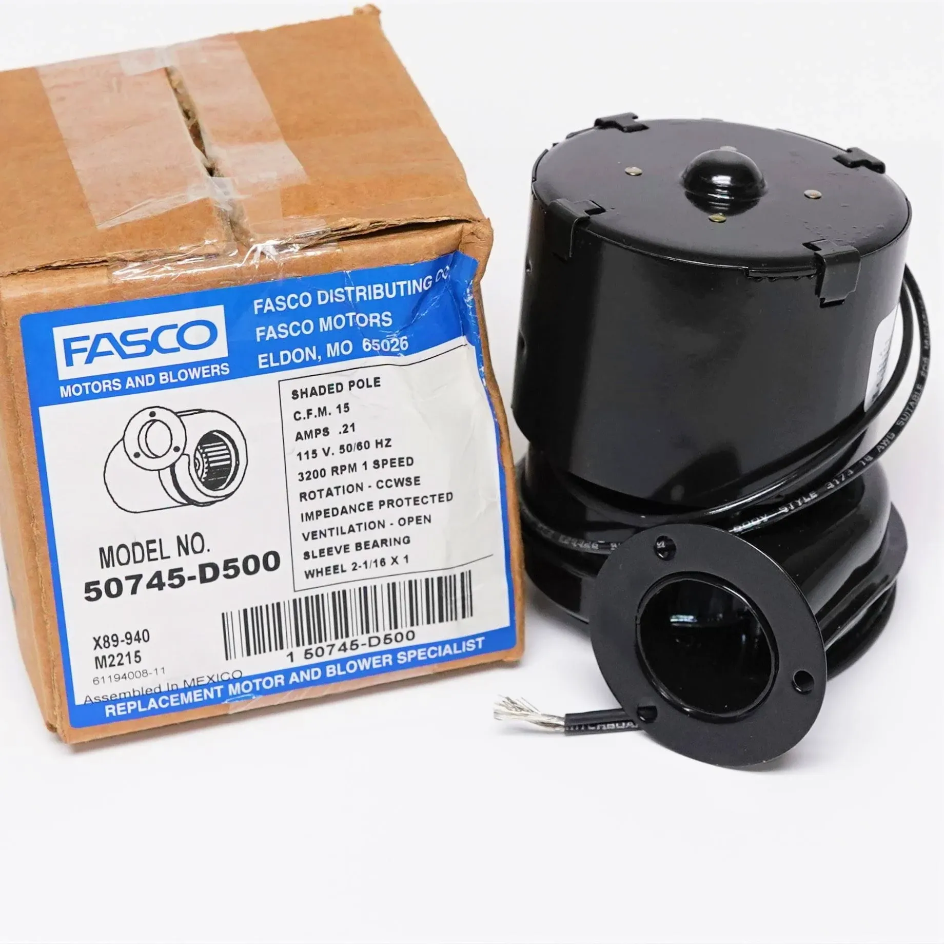 Fasco Round Outlet Shaded Pole OEM Replacement Centrifugal Blower, 115 Volts, Flange: Yes - 50746-D500