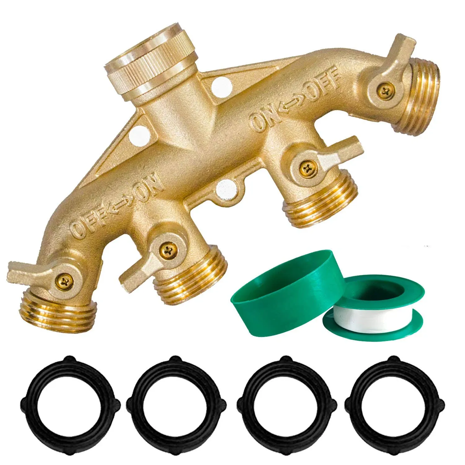 Hourleey Brass Garden Hose Splitter (4 Way), Solid Connector 3/4"