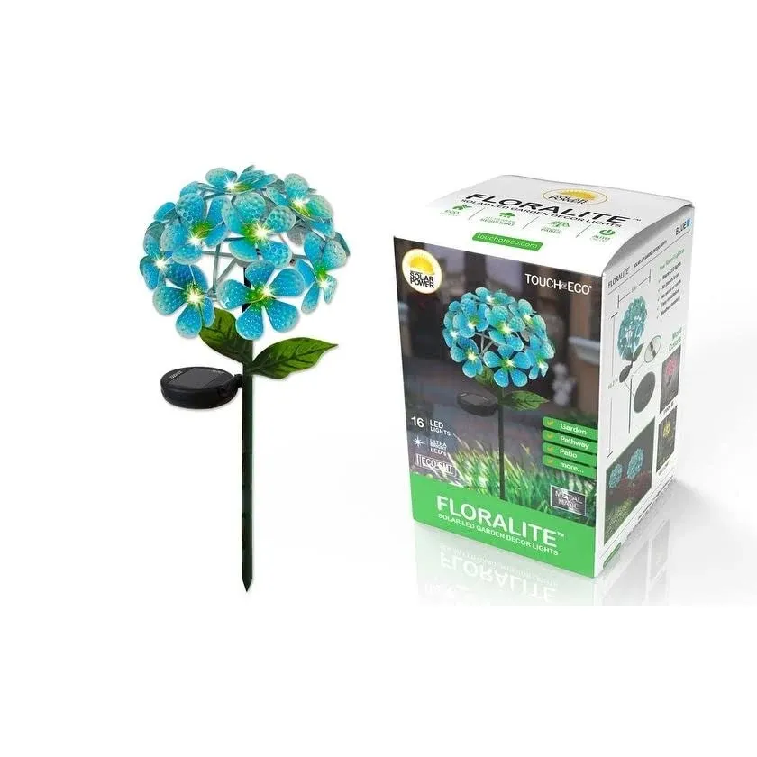 Solar LED Metal Flower Stake Lights - 3 Colors - Blue, 2 Pack