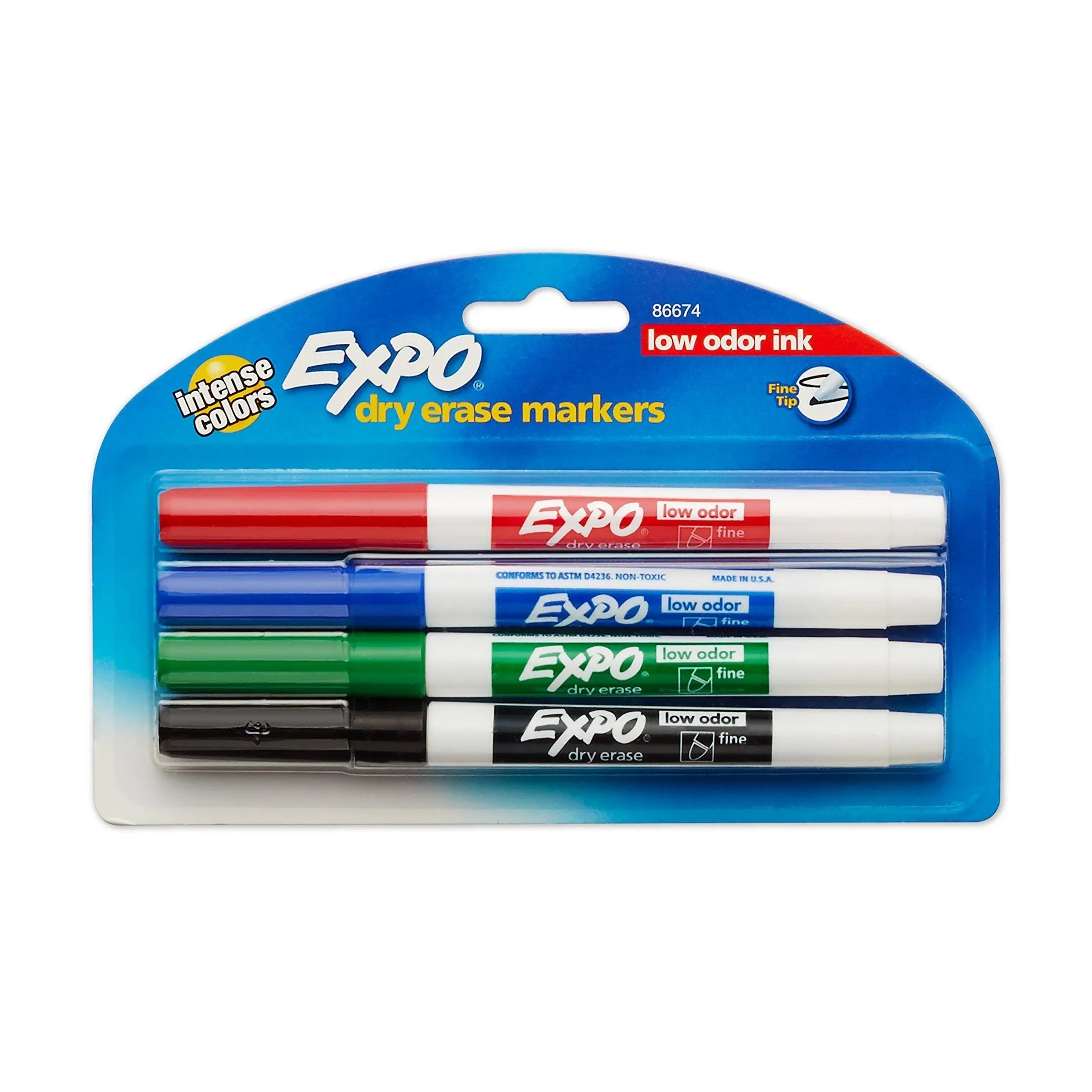 Expo 86674K Low-Odor Dry Erase Markers, Fine Point, 4-Count, Assorted