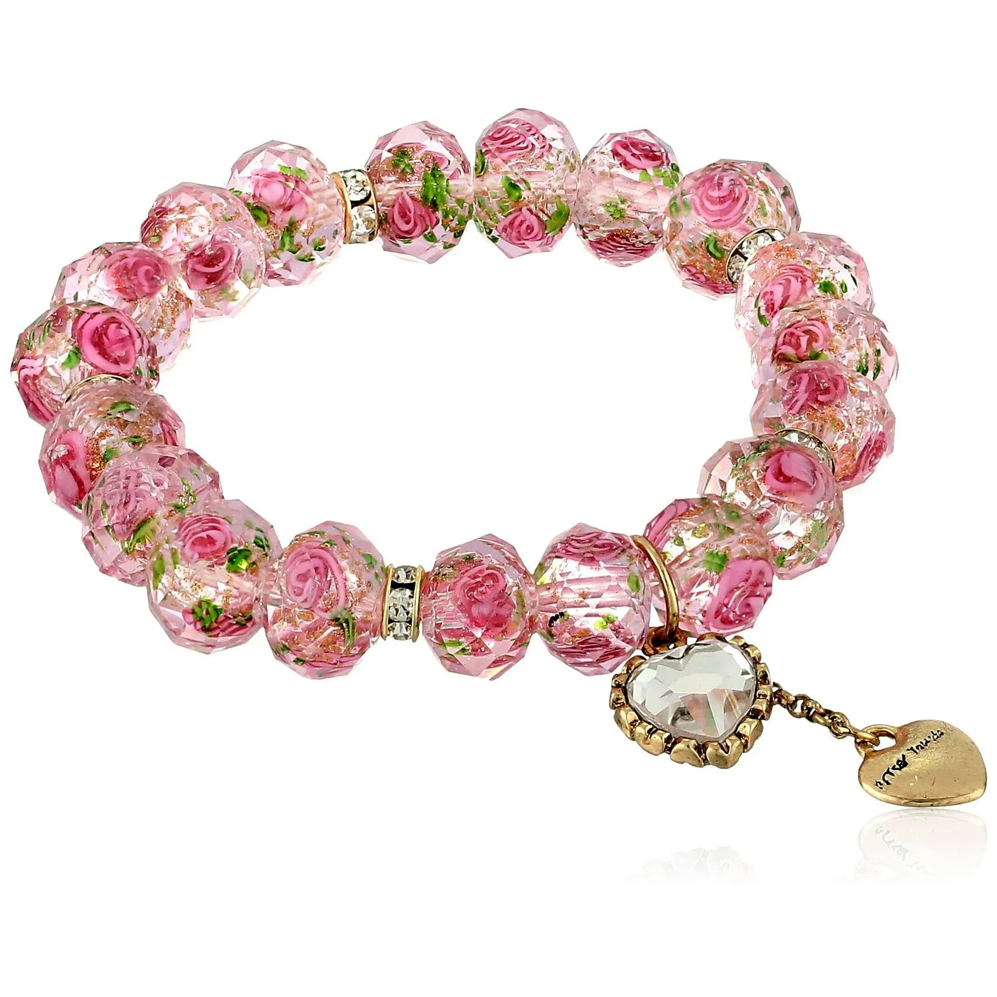 Betsey Johnson "Tzarina Princess" Pink Flower Bead Stretch Bracelet, 2.5"