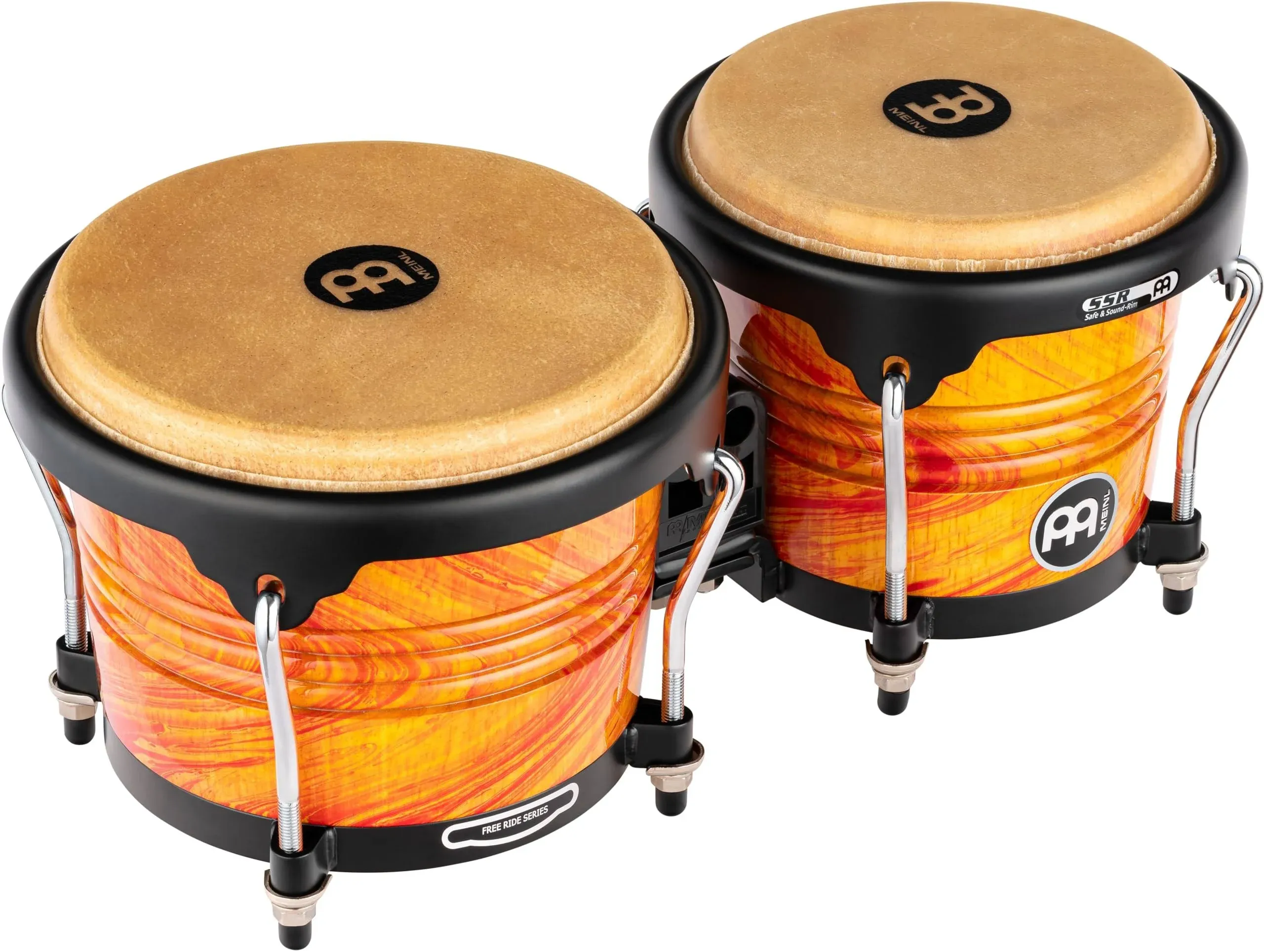 Meinl Percussion FWB190AF Free Ride Series Wood Bongos, Amber Flame Finish