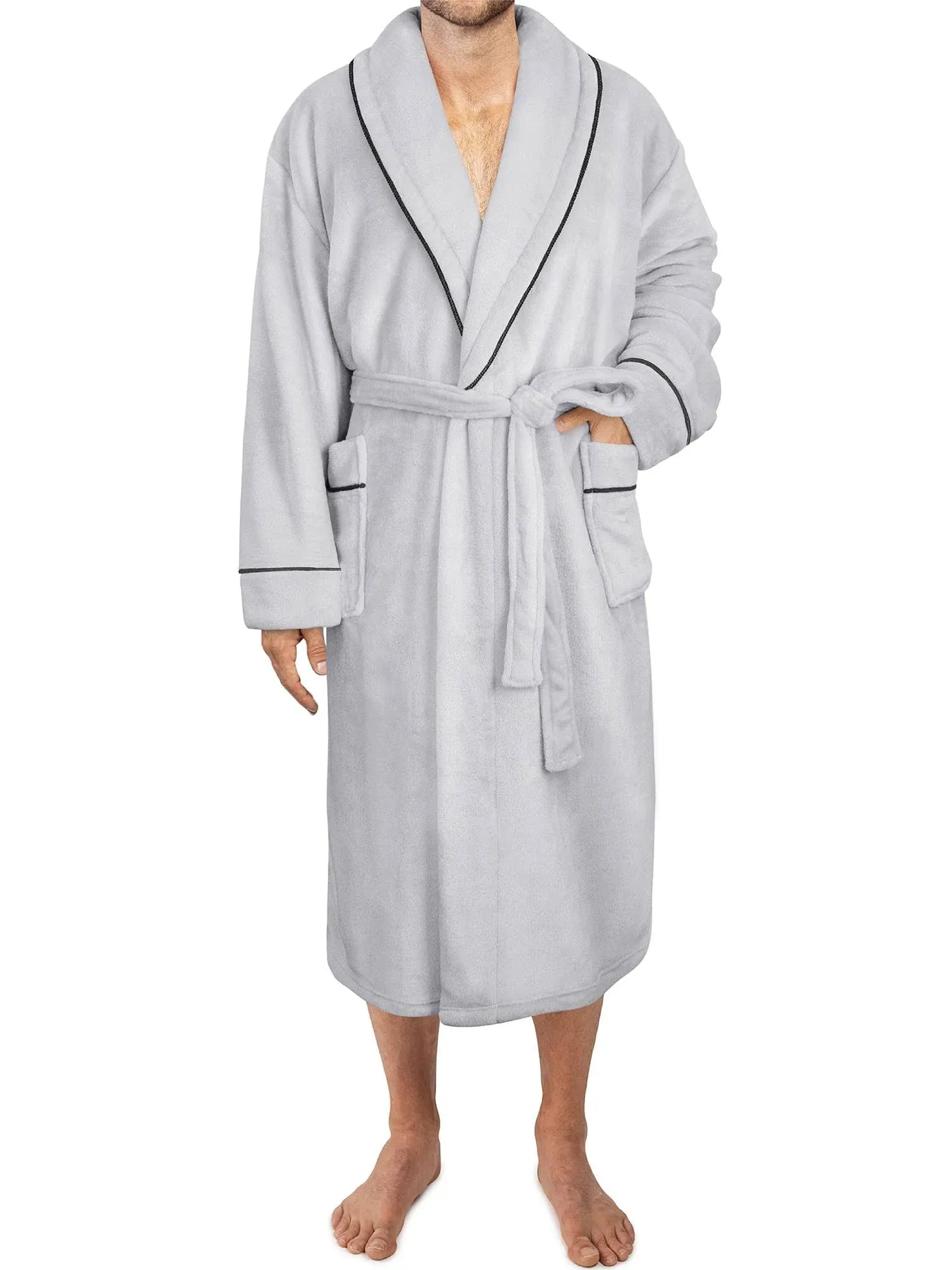 PAVILIA Fleece Mens Robe, Plush Flannel Robe for Men, Soft Bathrobe Mens Long Spa Robe