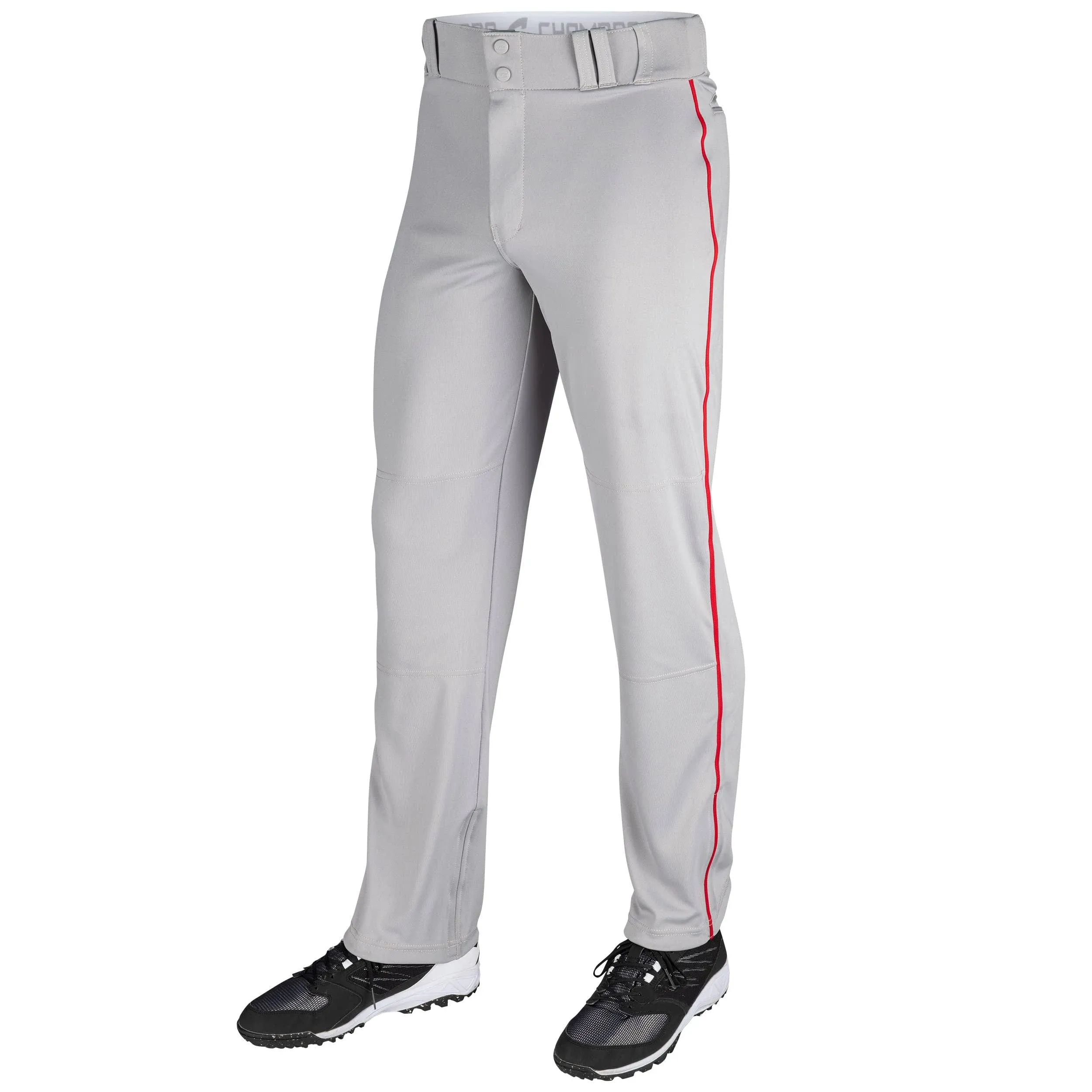 Champro Triple Crown Open Bottom Adult Baseball Pants W/Piping - 2XL / Grey/Scarlet