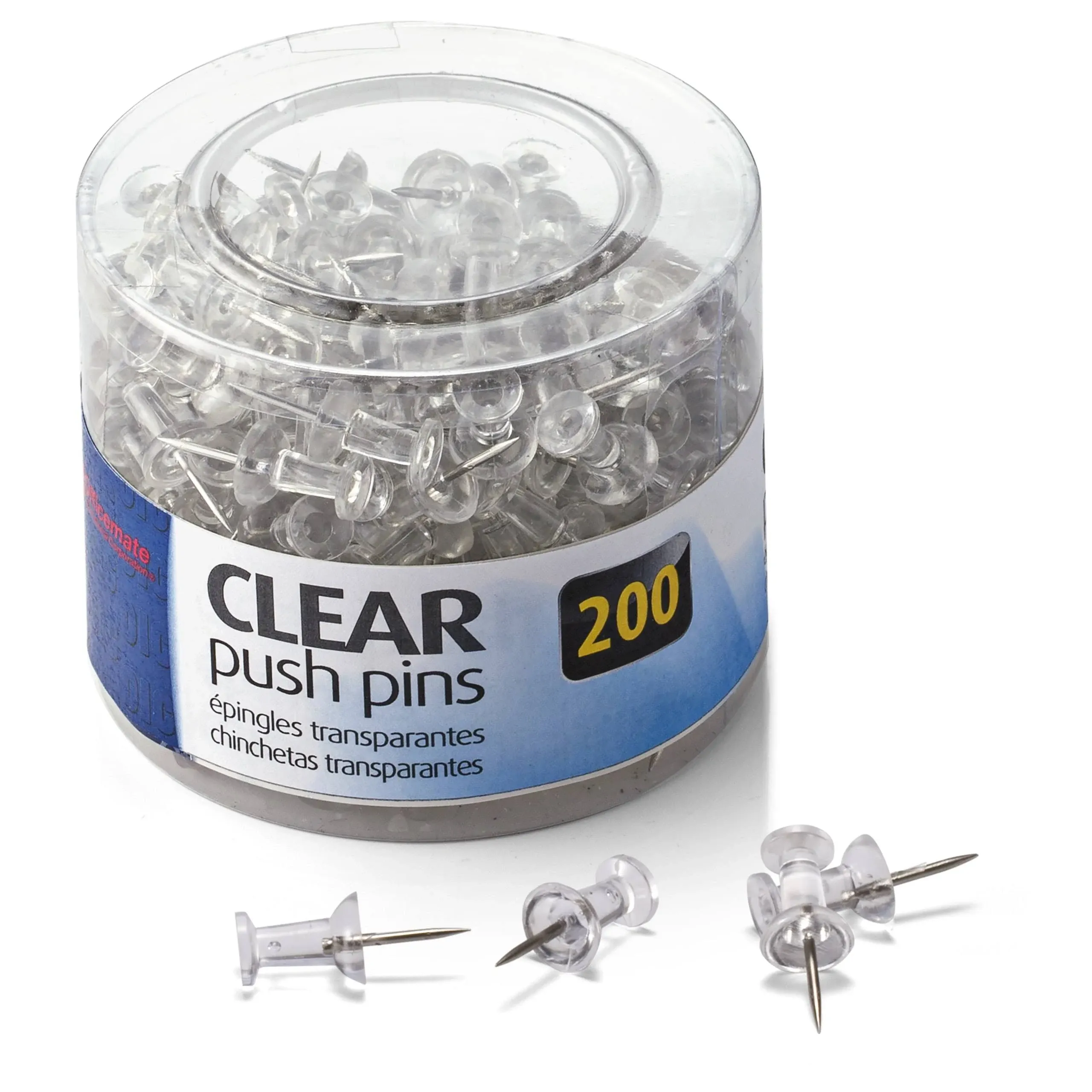 OIC Push Pins, Clear - 200 pins