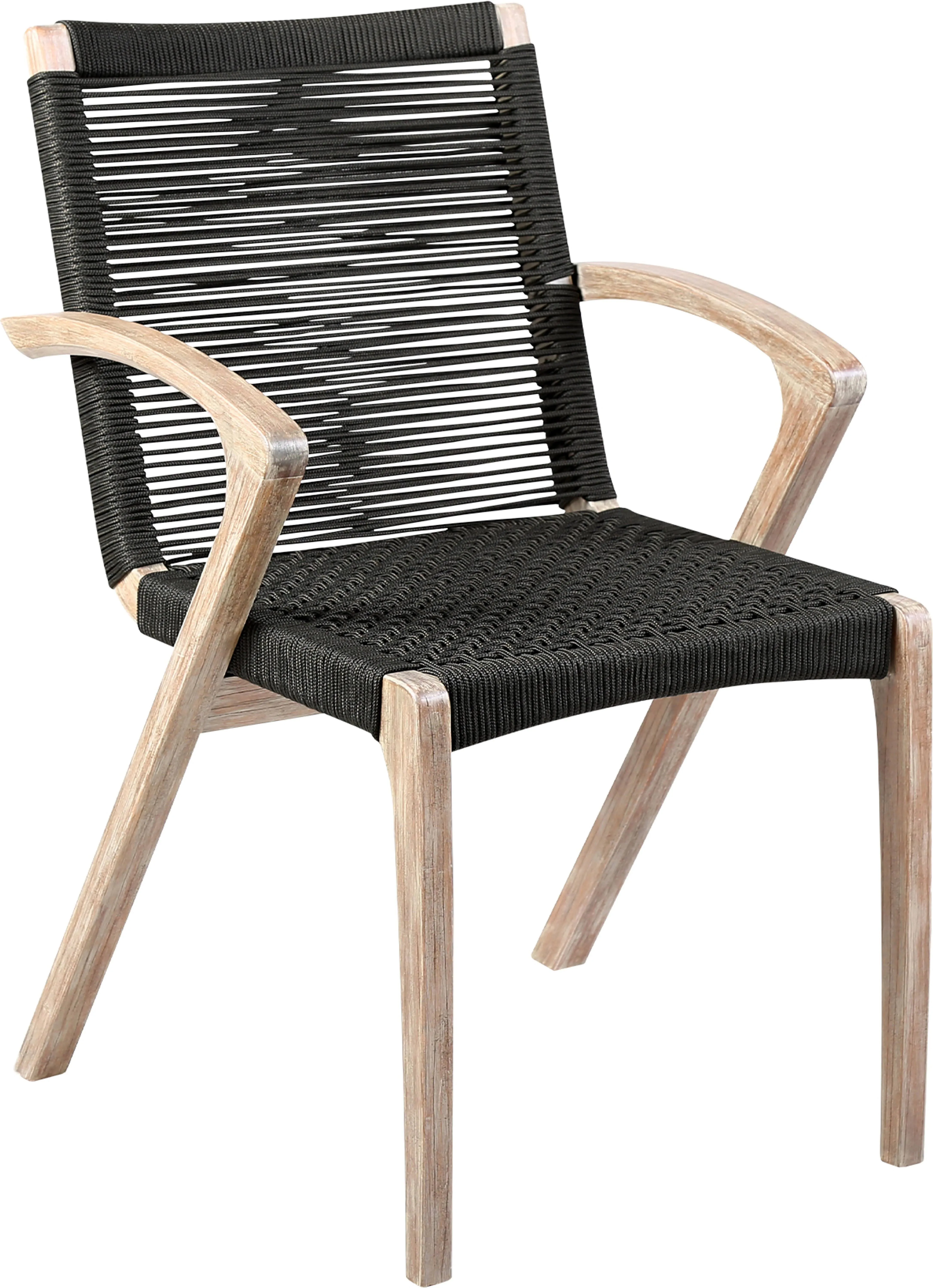 Nabila Outdoor Light Eucalyptus Wood and Charcoal Rope Dining Chair Set of 2