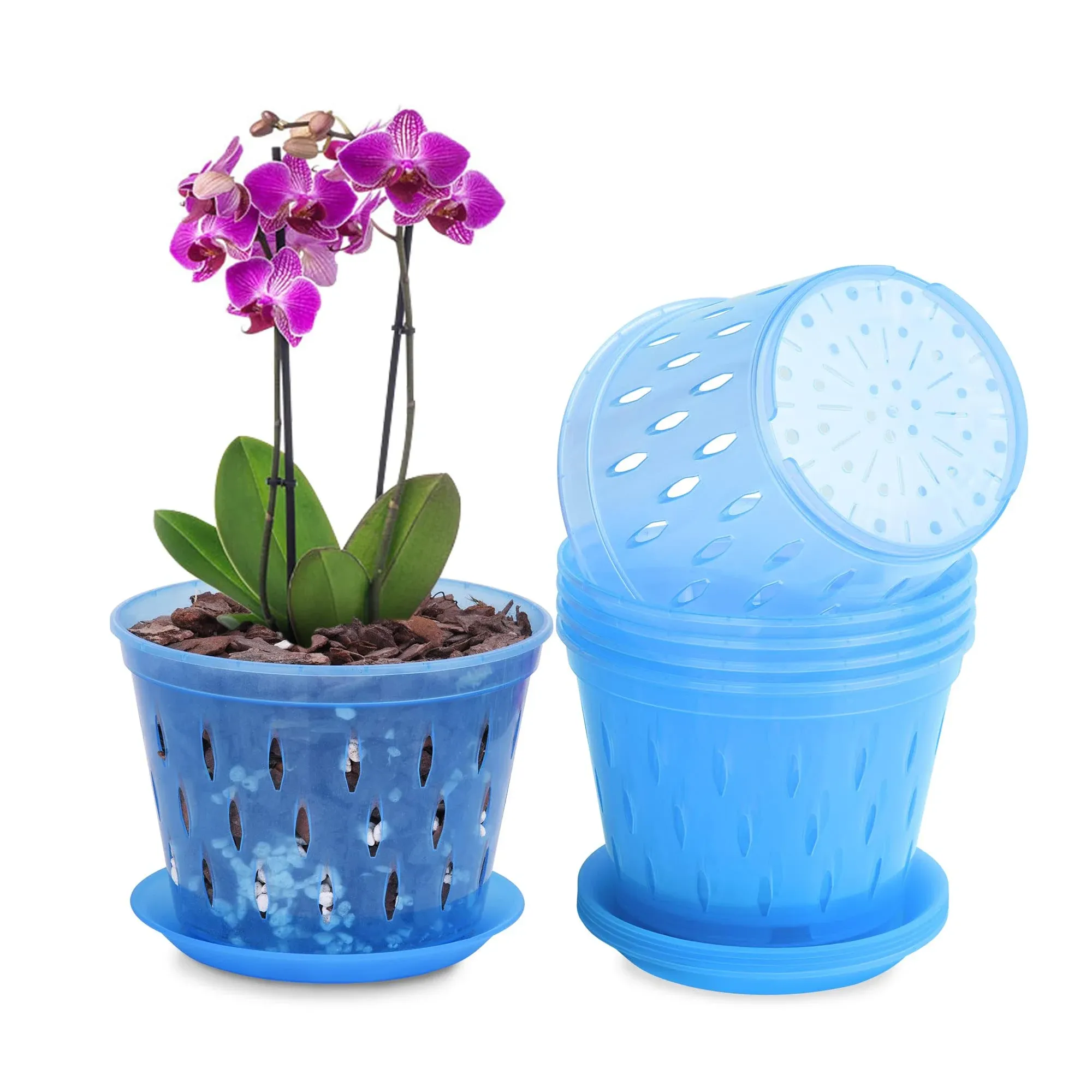 Kitypartsy Orchid Pot, 5 inch 6 Pack Orchid Pots with Holes and Saucers, Clear ...