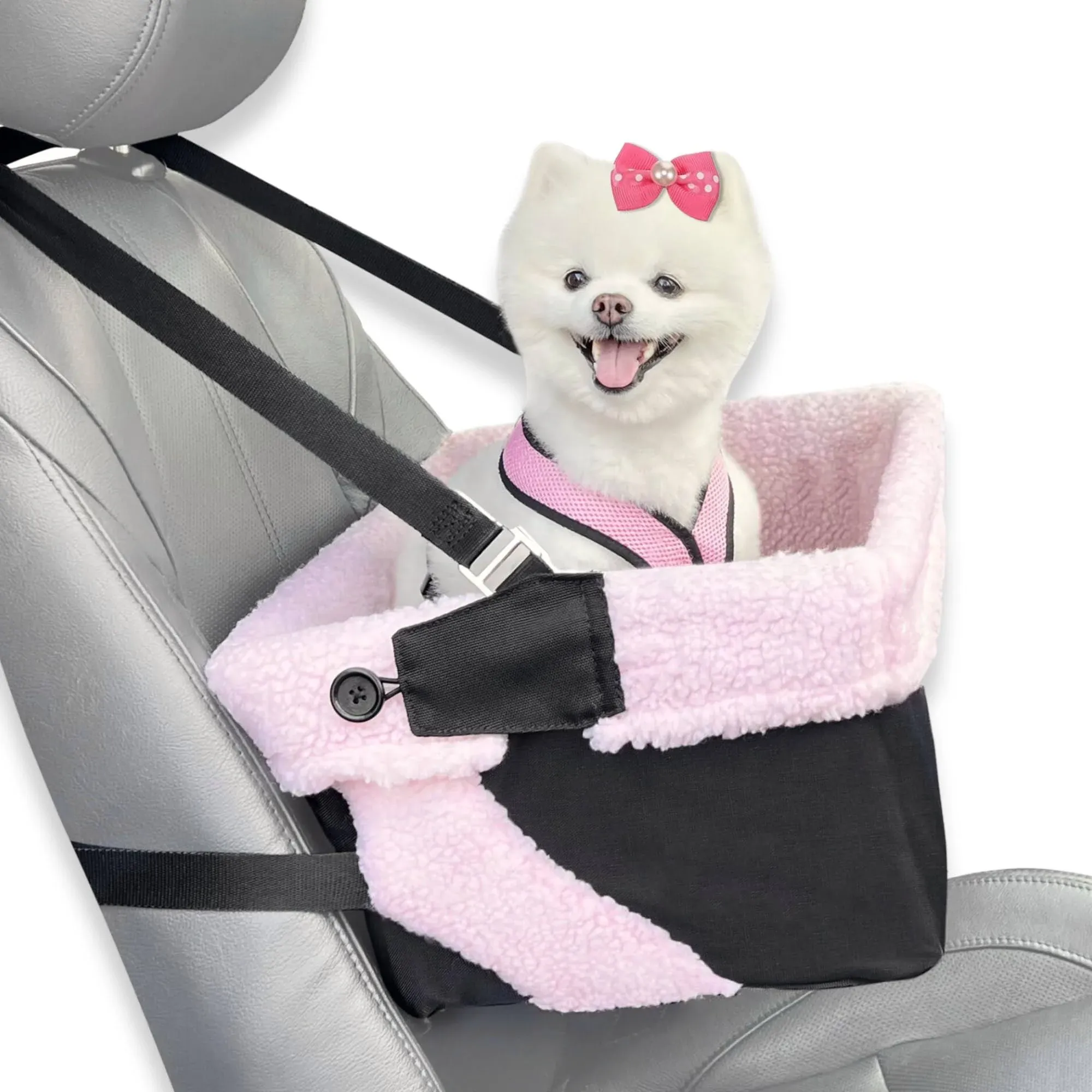 Pink and Black Cozy Boost with Clip on Leash- Premium Quality Dog Booster Seat A