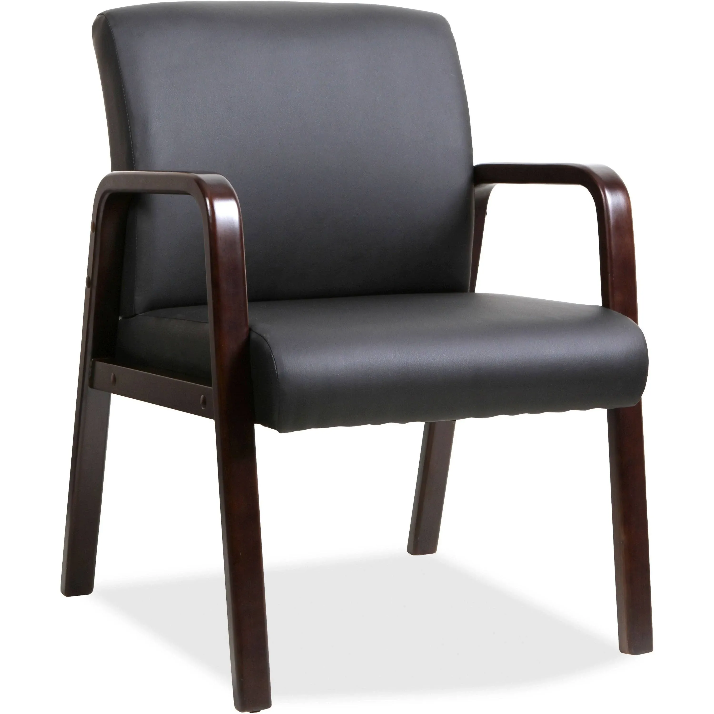 Lorell Black Leather Wood Frame Guest Chair